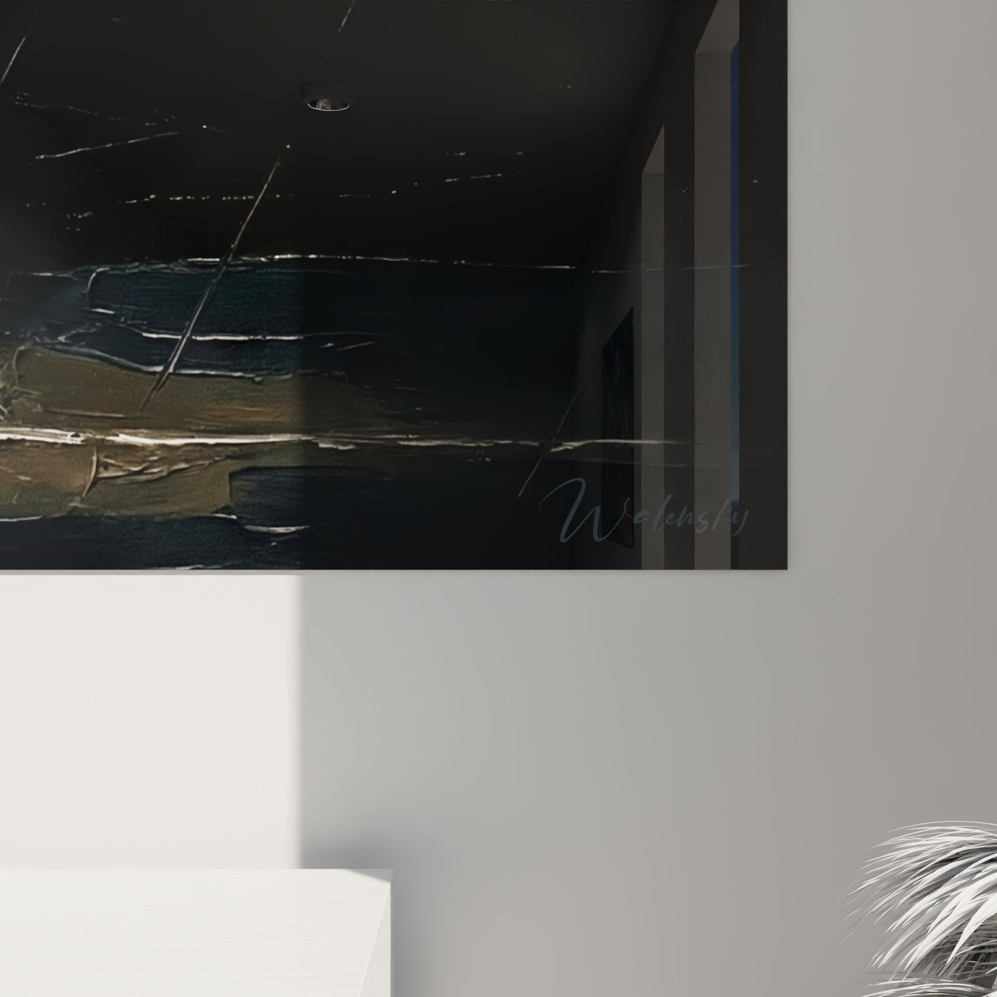 Gesamtansicht Baseball Wandbild mit dramatischen Scheinwerferlicht-Effekten und Spielersilhouetten in moderner Raumgestaltung