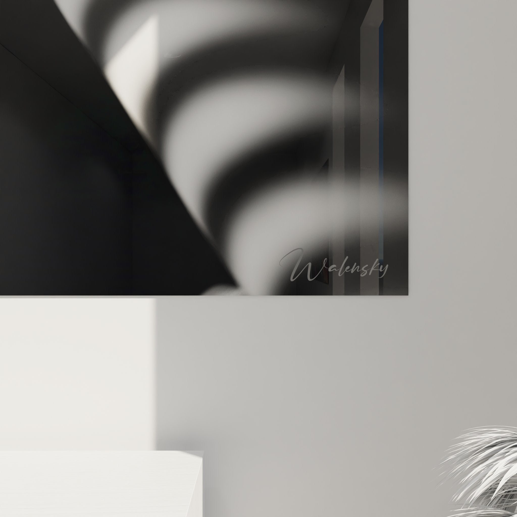 Gesamtansicht künstlerisches Frauenporträt Wandbild in schwarz-weiß Ästhetik