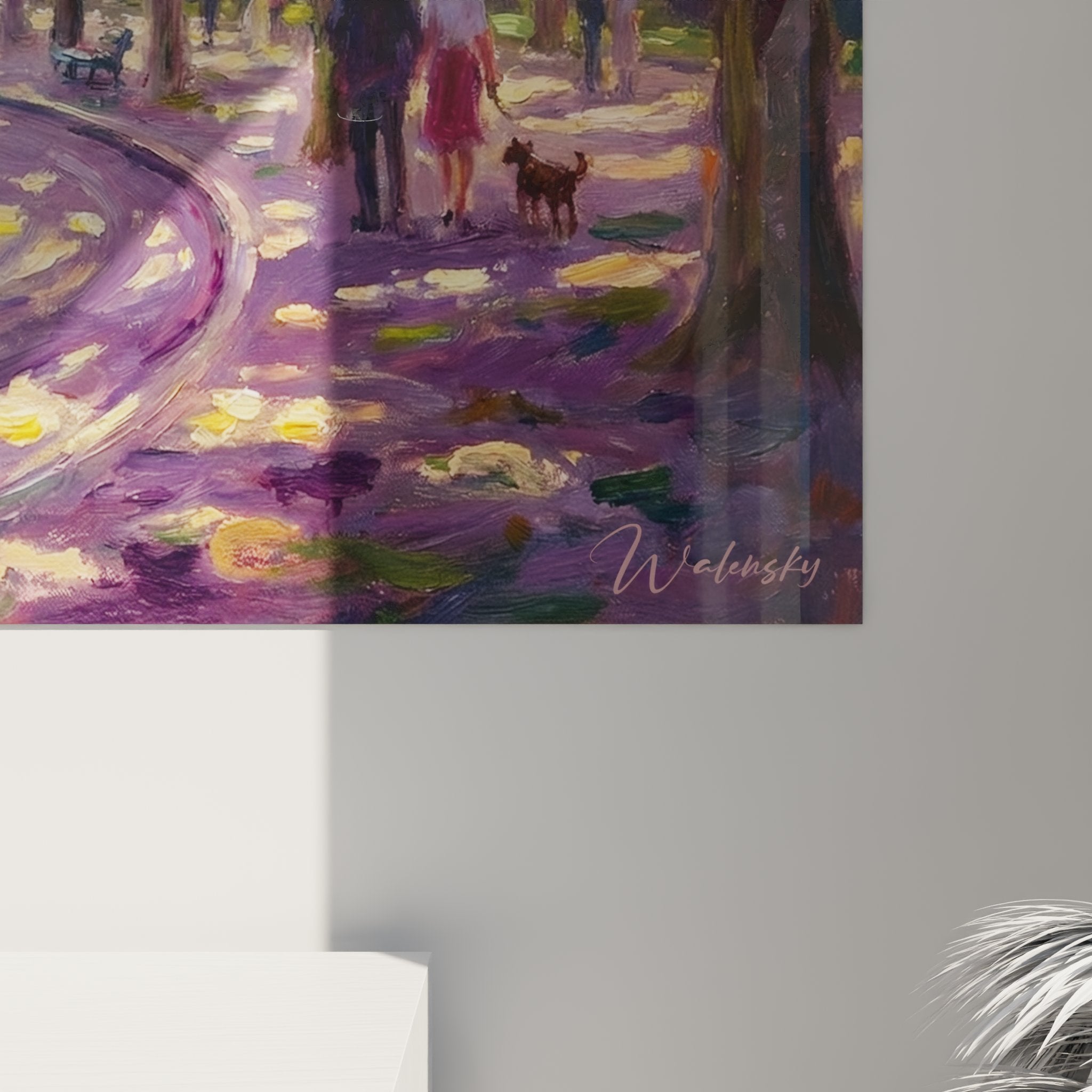 Gesamtansicht des Paris Skateboard Kunstwerks mit Eiffelturm und Parkszene auf Leinwand