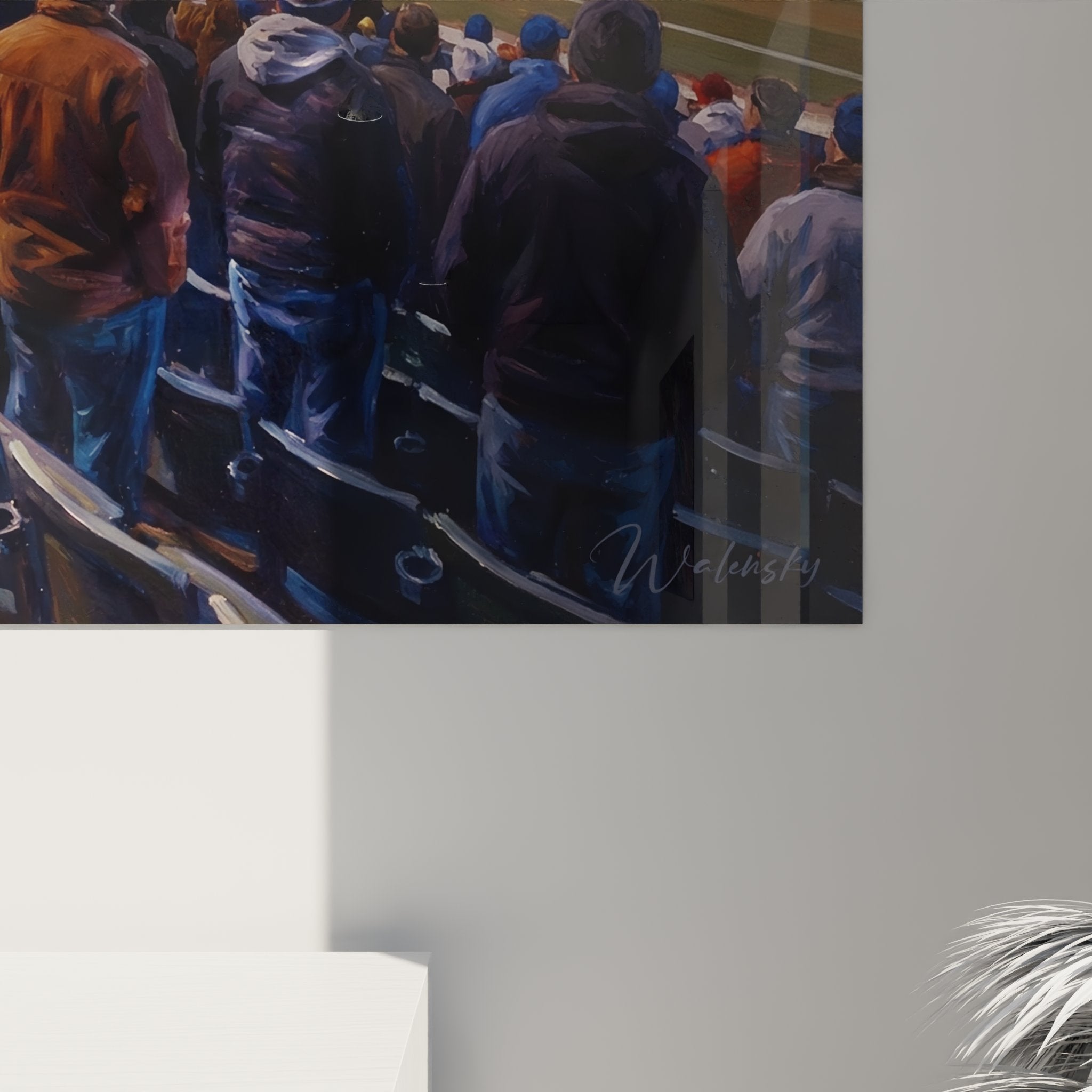 Gesamtansicht des Baseballstadion Wandbildes mit herbstlicher Stimmung und Zuschauerrängen