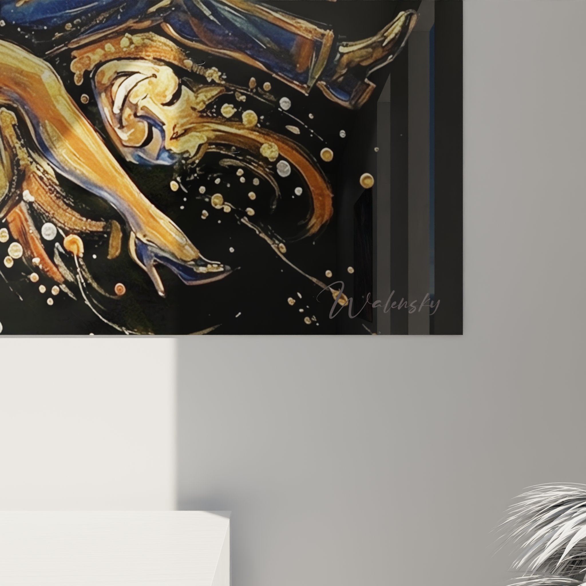 Gesamtansicht des Wandbildes Festliche Euphorie mit wirbelnder Bewegung und strahlender Festtagsstimmung