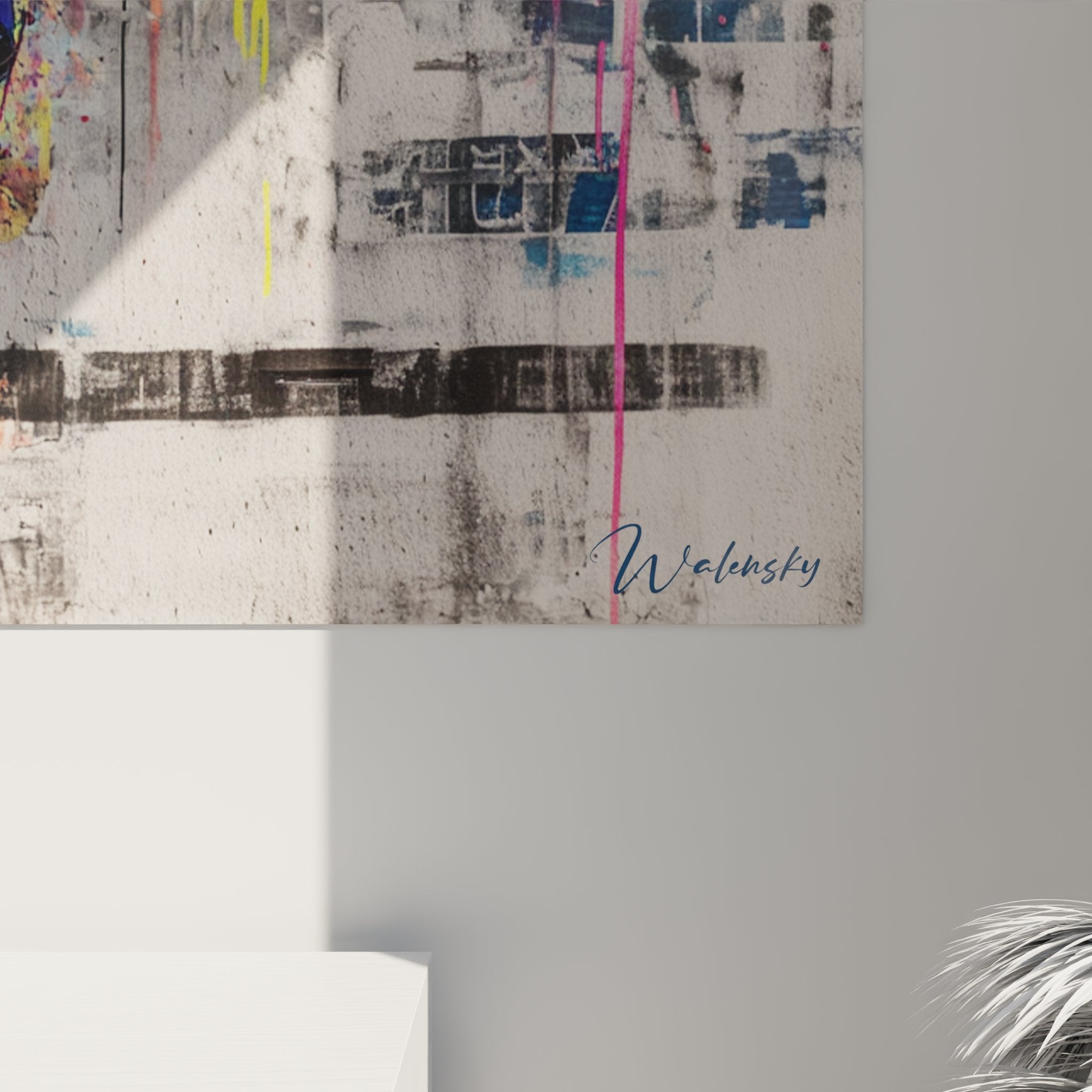 Gesamtansicht urbanes Skateboard Wandbild mit dynamischem Sprung und Street-Art Hintergrund