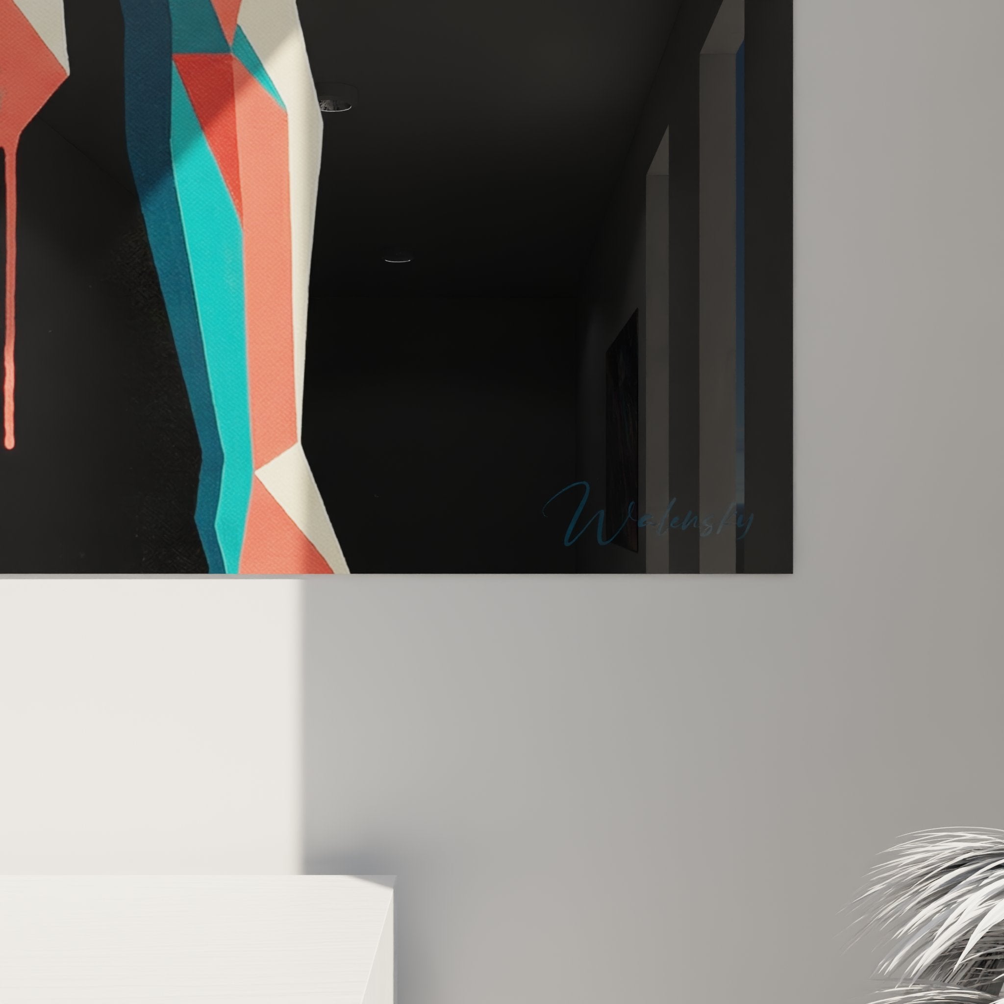 Gesamtansicht des Laufkunst-Wandbildes mit dynamischer geometrischer Komposition