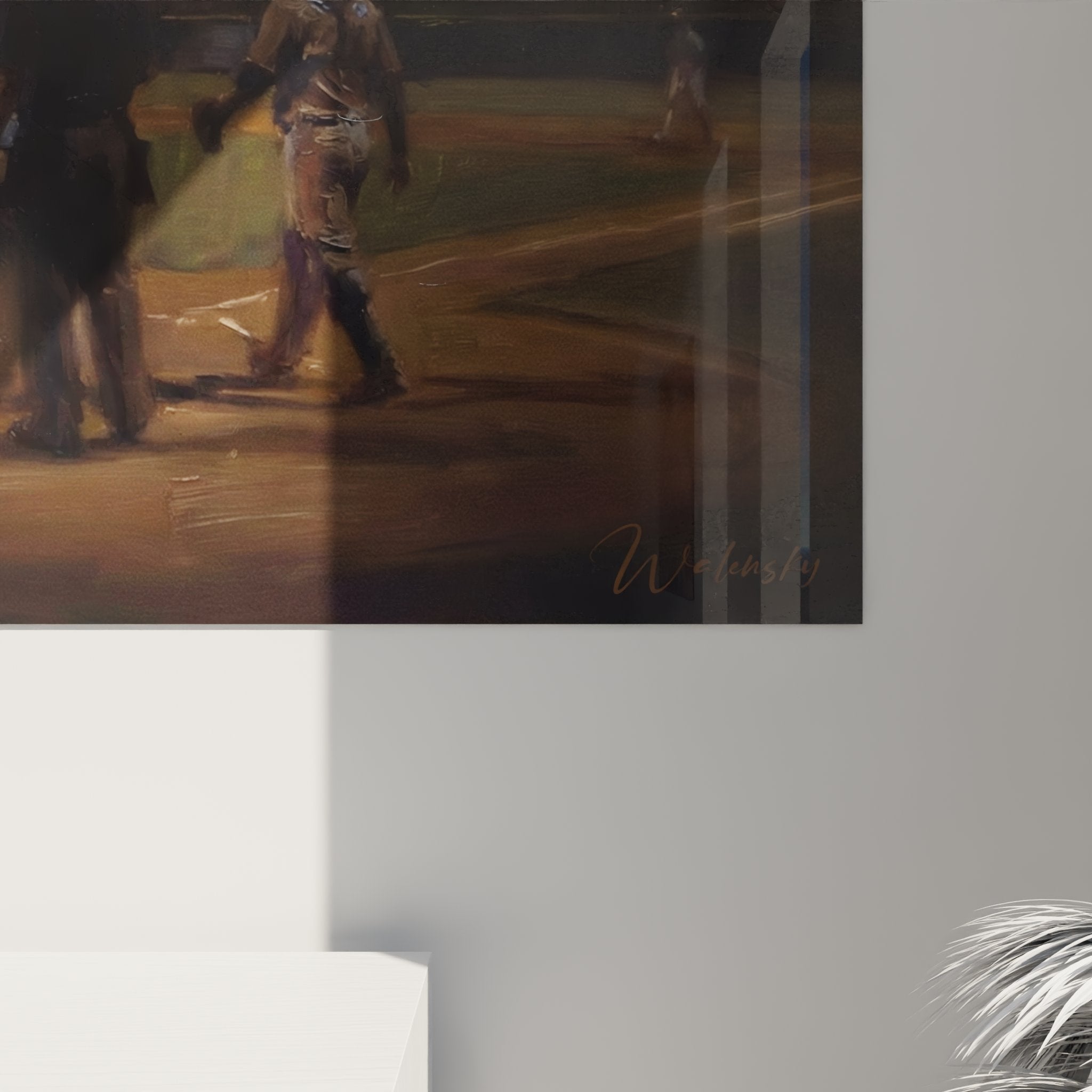 Gesamtansicht des Baseball Wandbildes mit dramatischer Abendhimmel-Szene