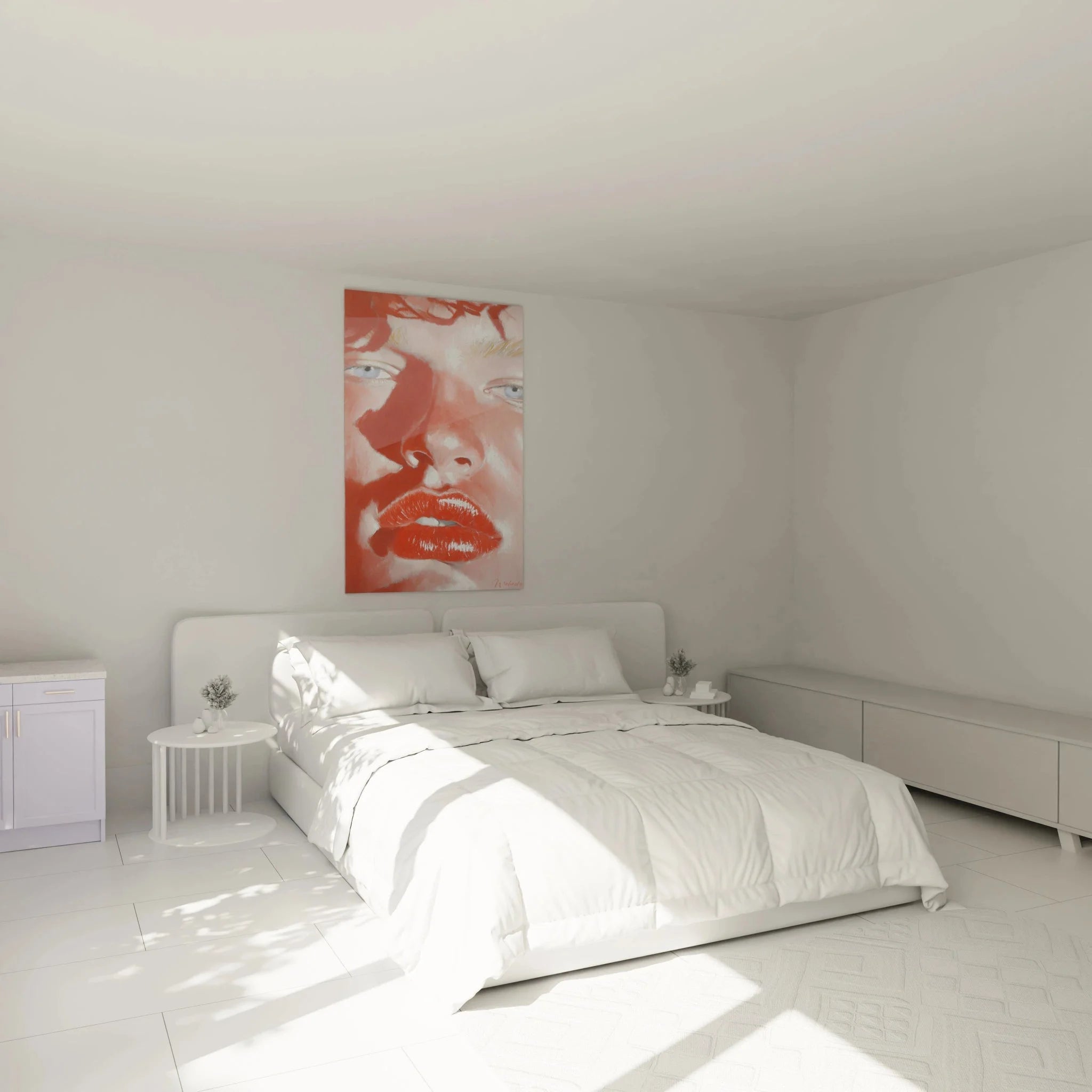 Wandbild Hyperrealismus Frauenporträt in elegantem Schlafzimmer - moderne Wandgestaltung