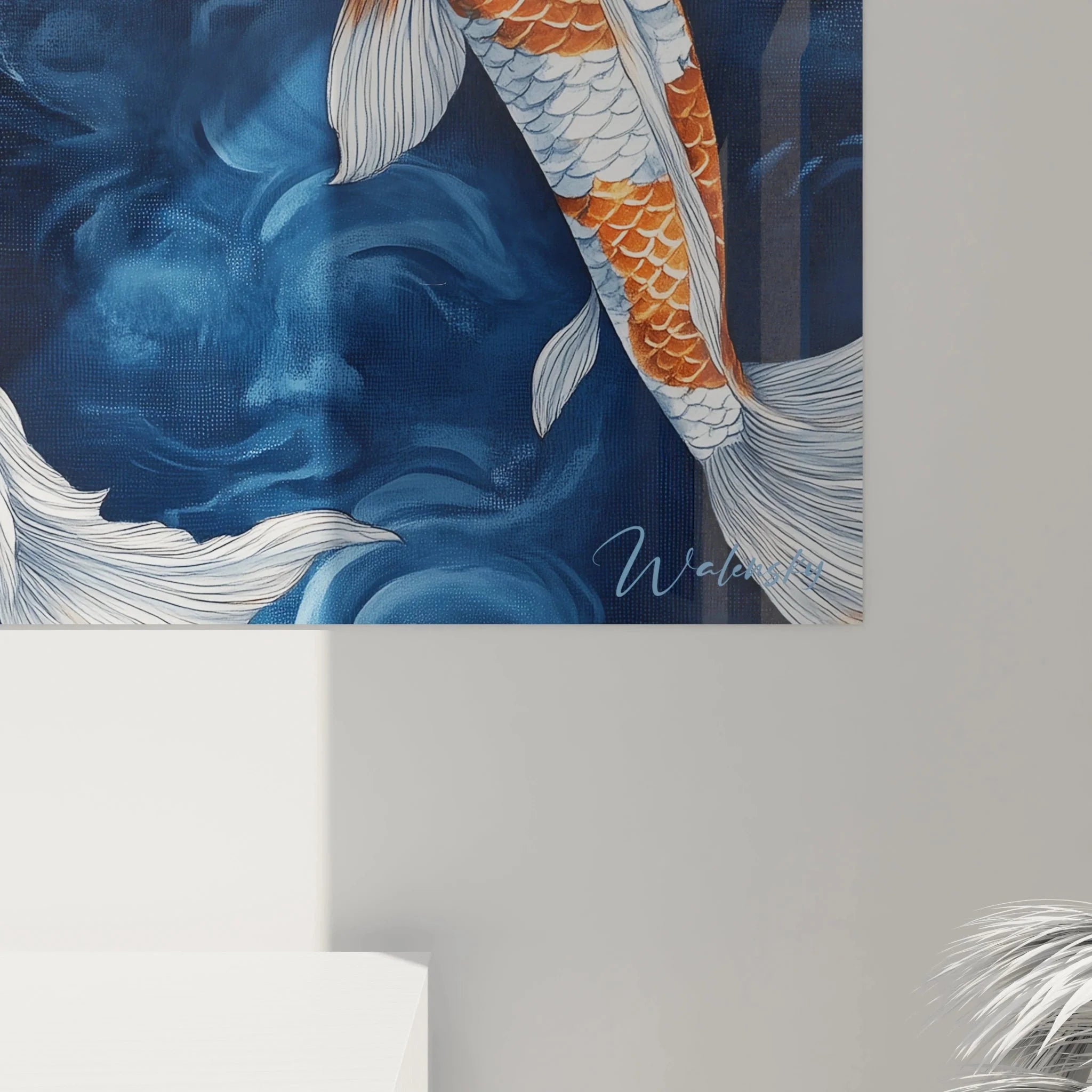 Gesamtansicht japanisches Koi Wandbild mit mehreren Karpfen in harmonischer Unterwasser-Komposition