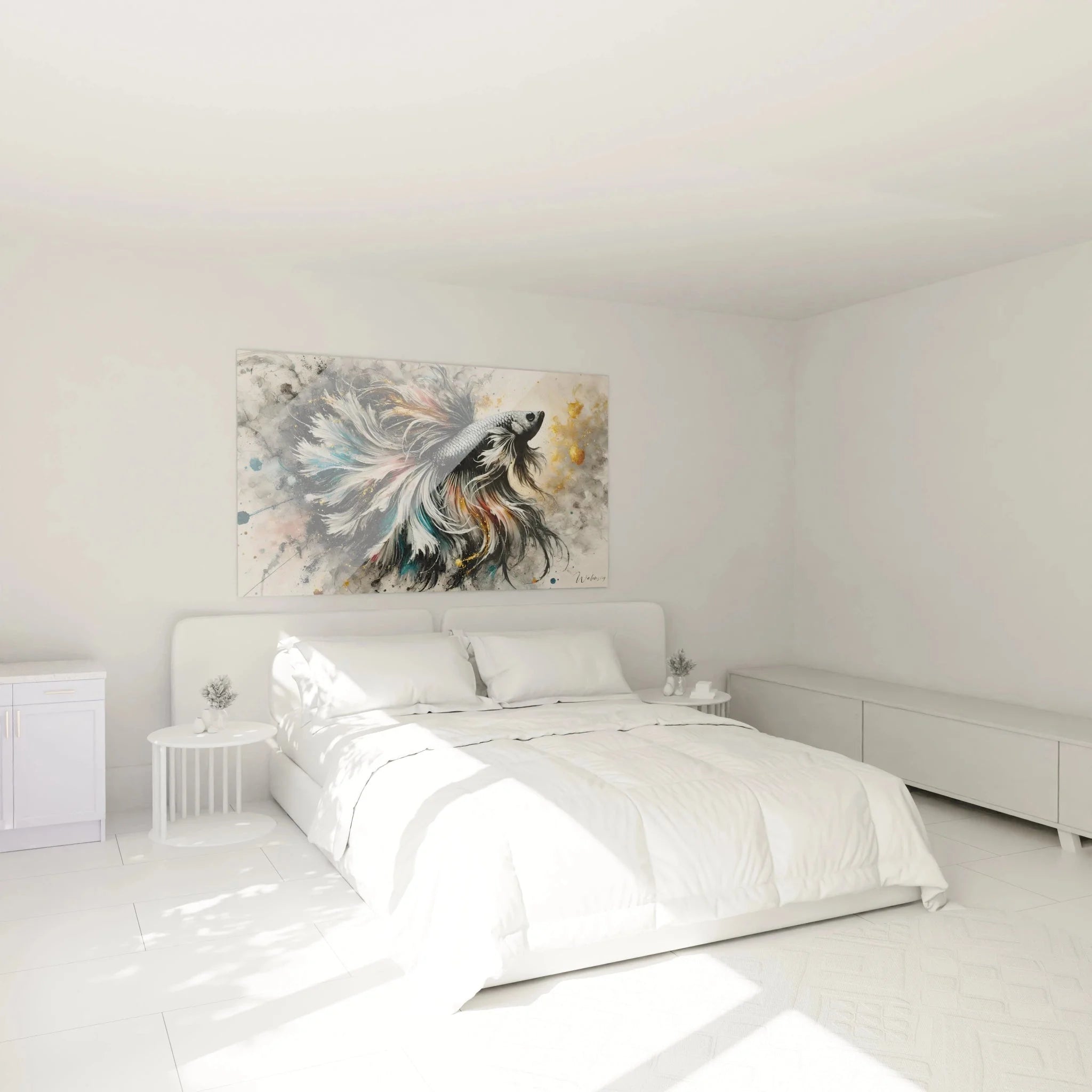 Kampffisch Wandbild im Schlafzimmer - moderne Betta Fisch Wandkunst als stilvolle Raumdekoration