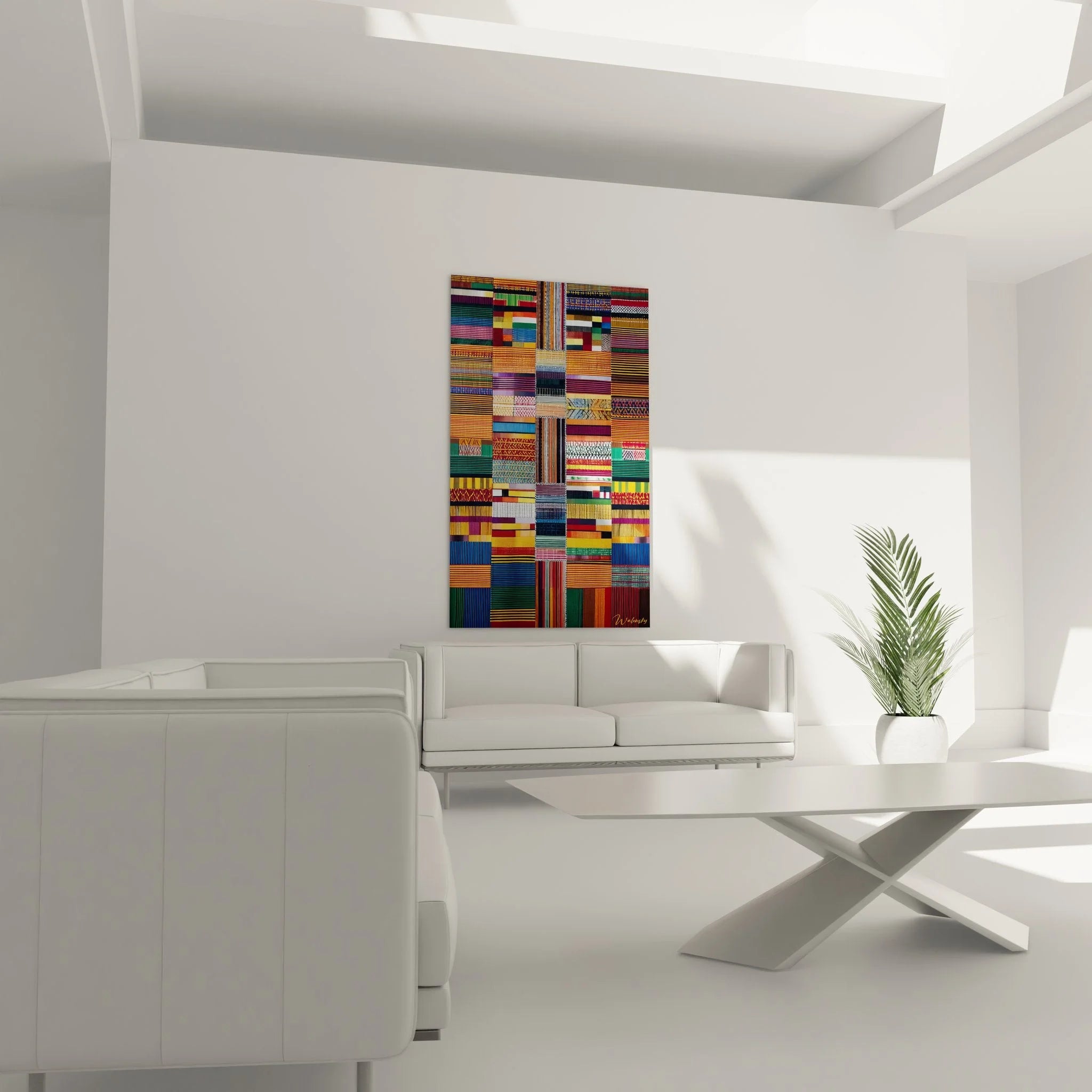 Nahaufnahme der detaillierten Kente Stoff Muster mit traditionellen Webstrukturen