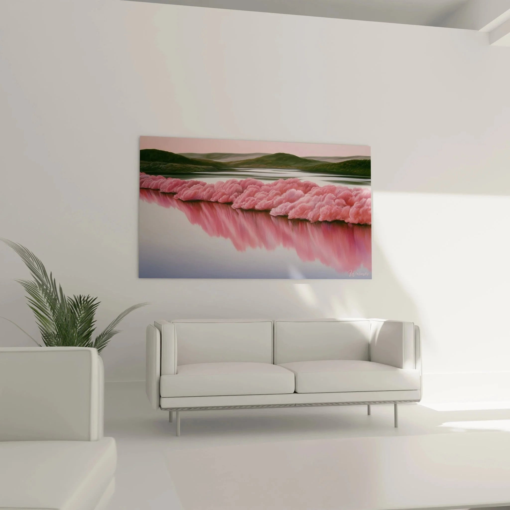 Detailansicht rosa Kirschblüten Spiegelung - hyperrealistische Maltechnik Wandkunst