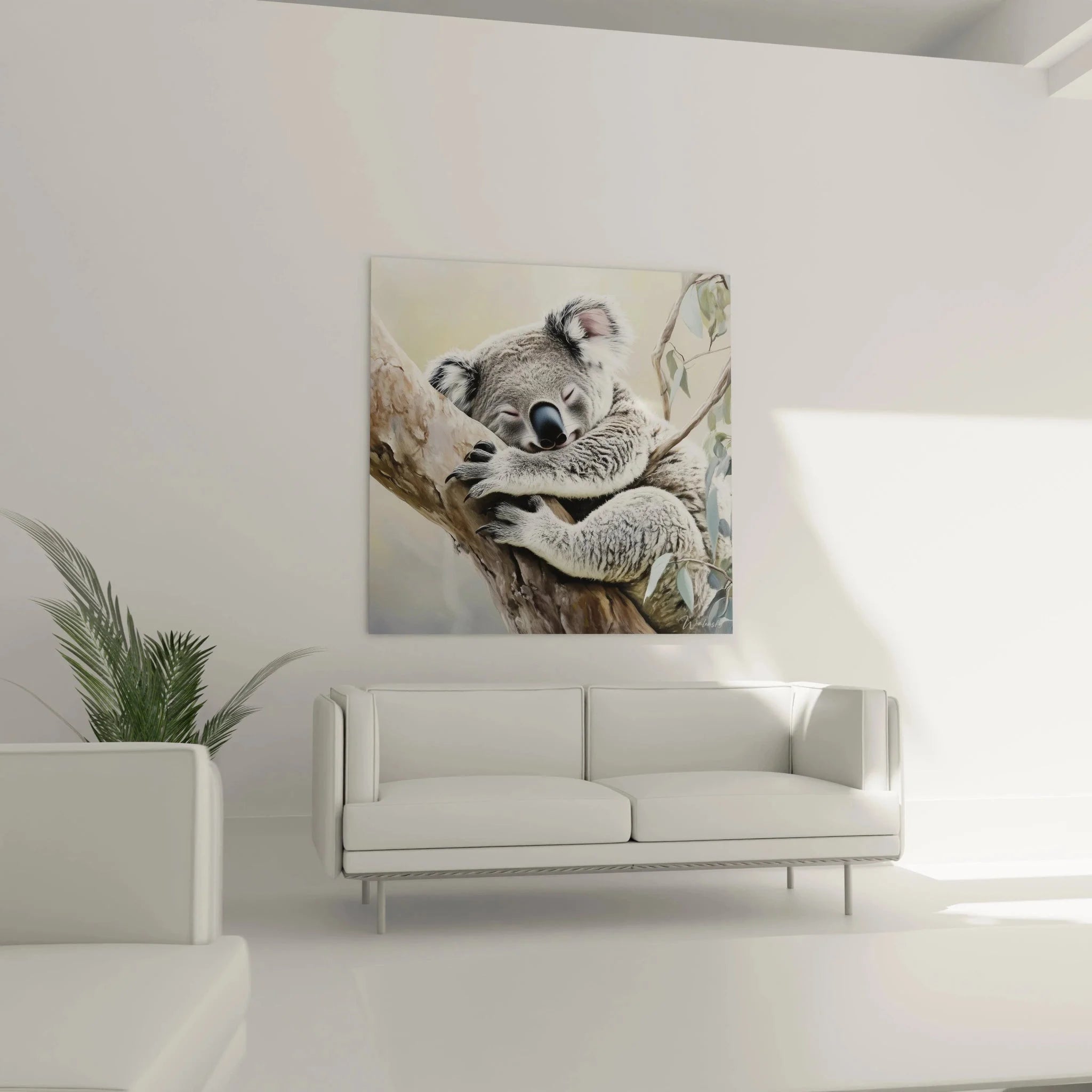 Nahaufnahme Koala Wandbild, detailreiche Darstellung des Koala Fells und charakteristischen schwarzen Nasenschwamms