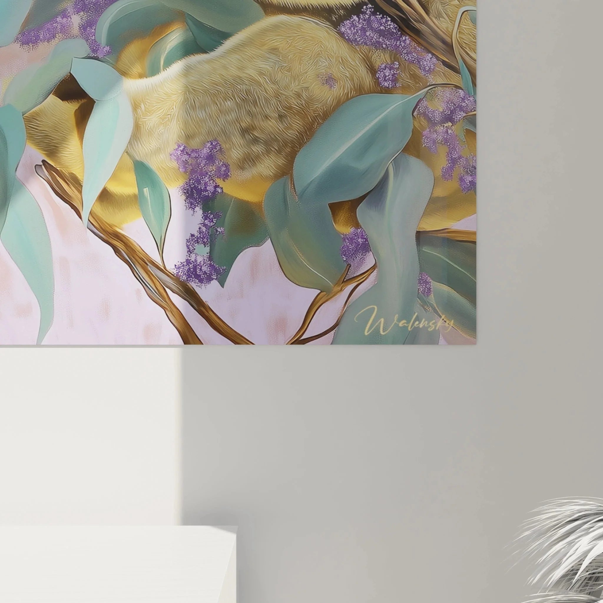 Übersicht Koala Wandbild mit Baby, komplette Darstellung der Eukalyptusbaum Szene