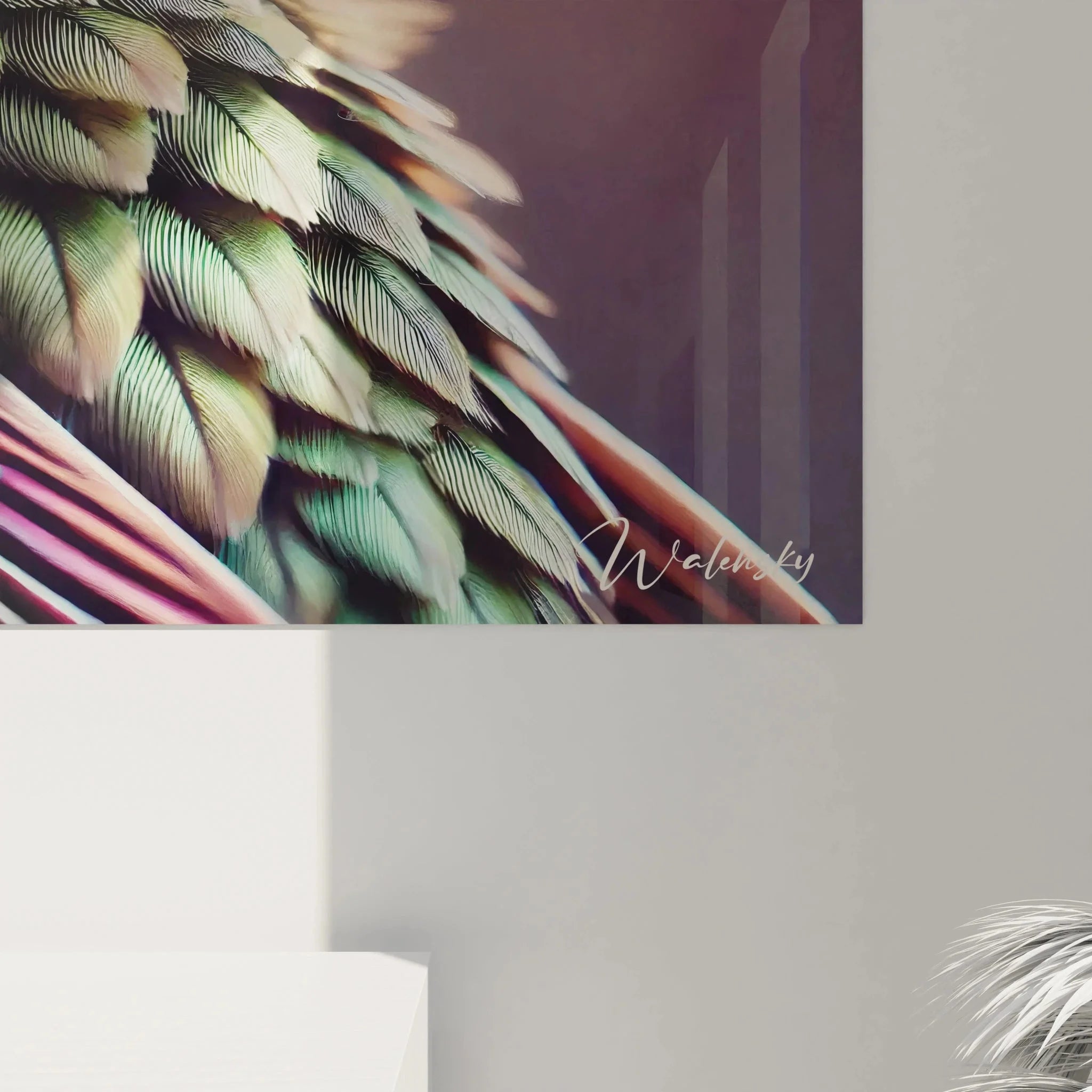 Kolibri Wandkunst Gesamtansicht mit warmem Hintergrund für stilvolle Raumgestaltung