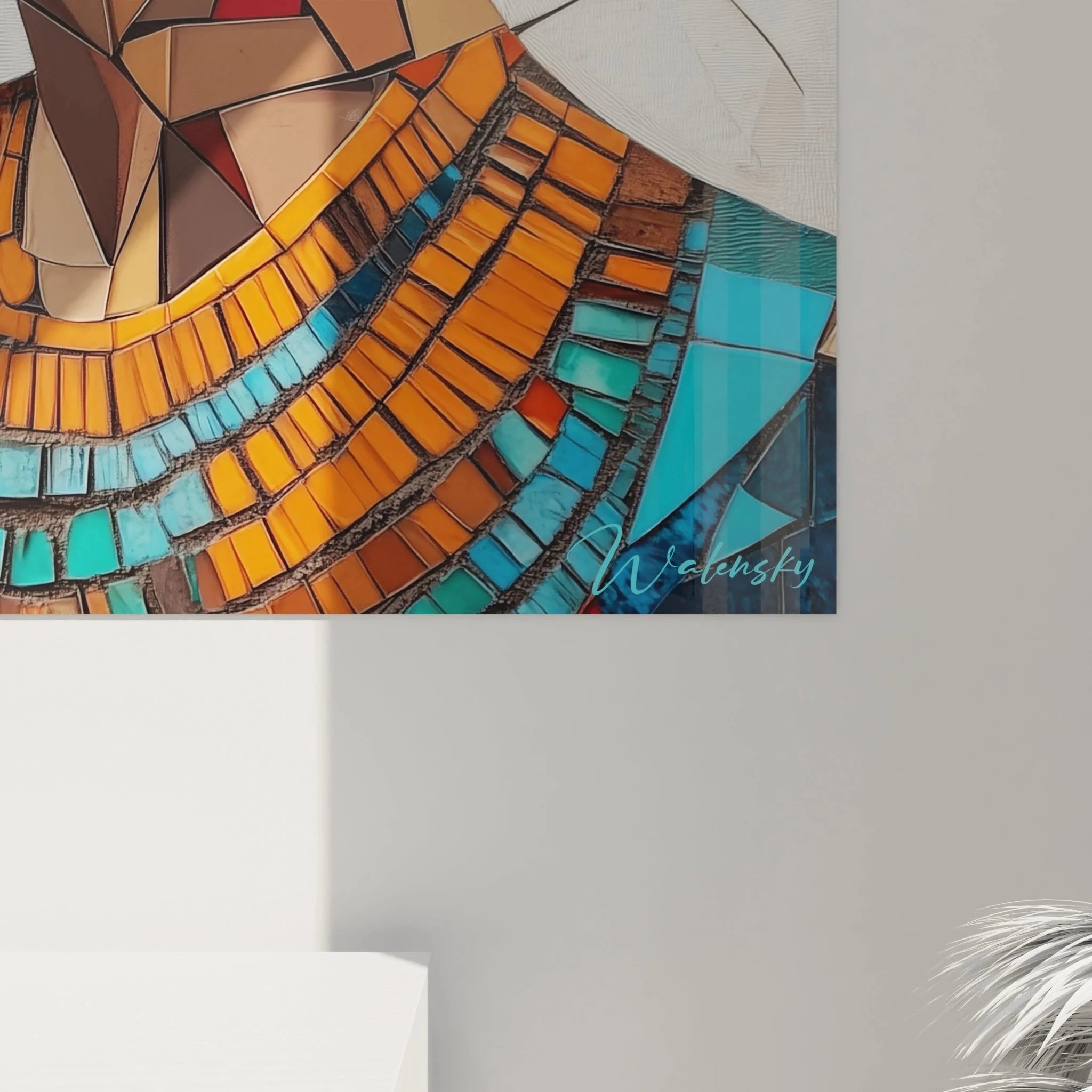 Komplettansicht Wandbild Nofretete geometrisch ägyptische Wandkunst Mosaik Premium Qualität