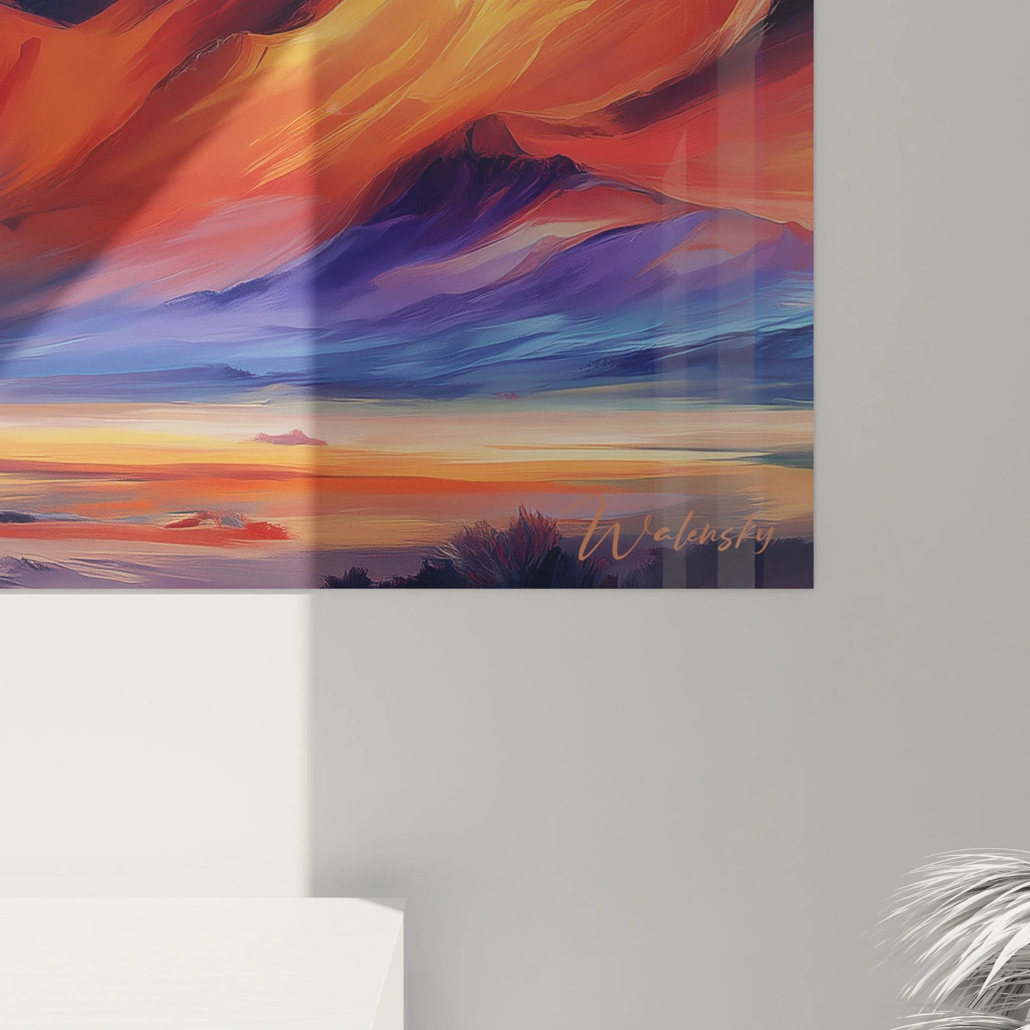 Komplettansicht Wandbild Wüstenlandschaft - majestätische Berge mit Sonnenuntergang Stimmung