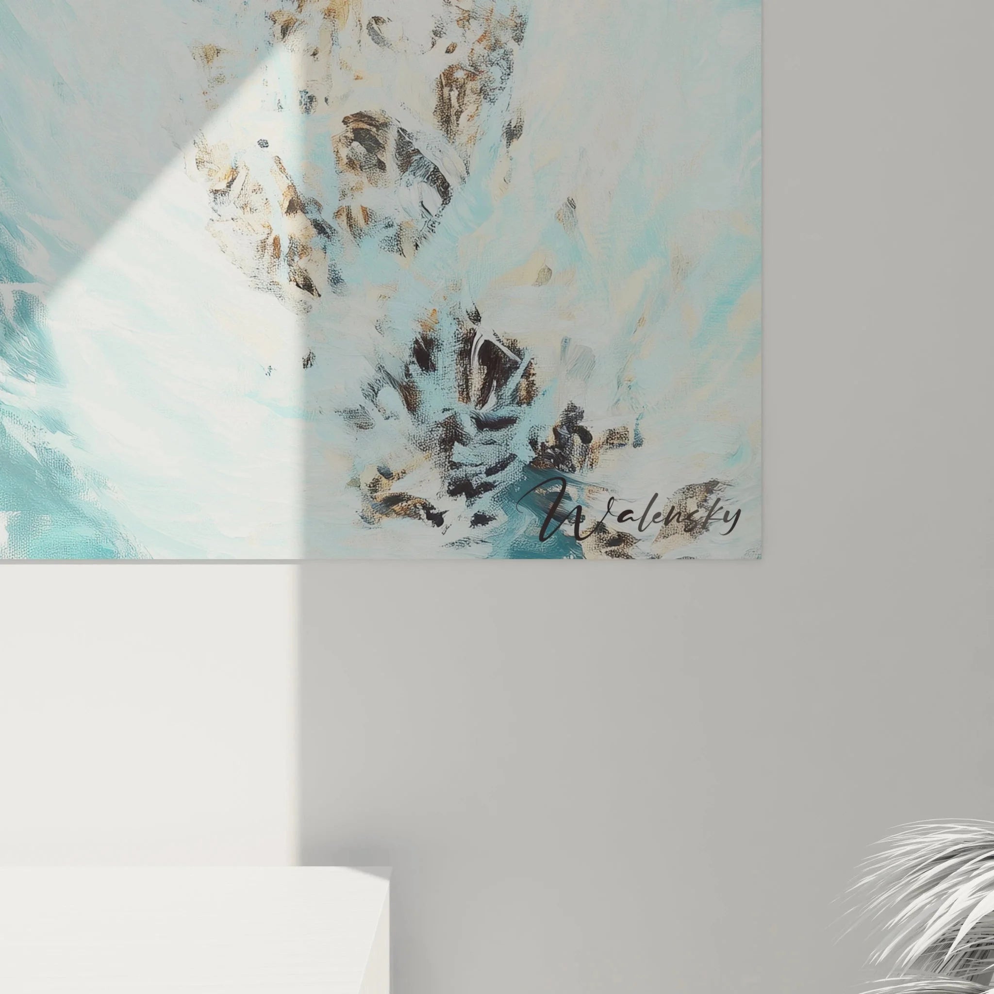 Komplettansicht Wandbild schwimmender Eisbär, arktische Leinwandkunst mit Luftblasen im Wasser