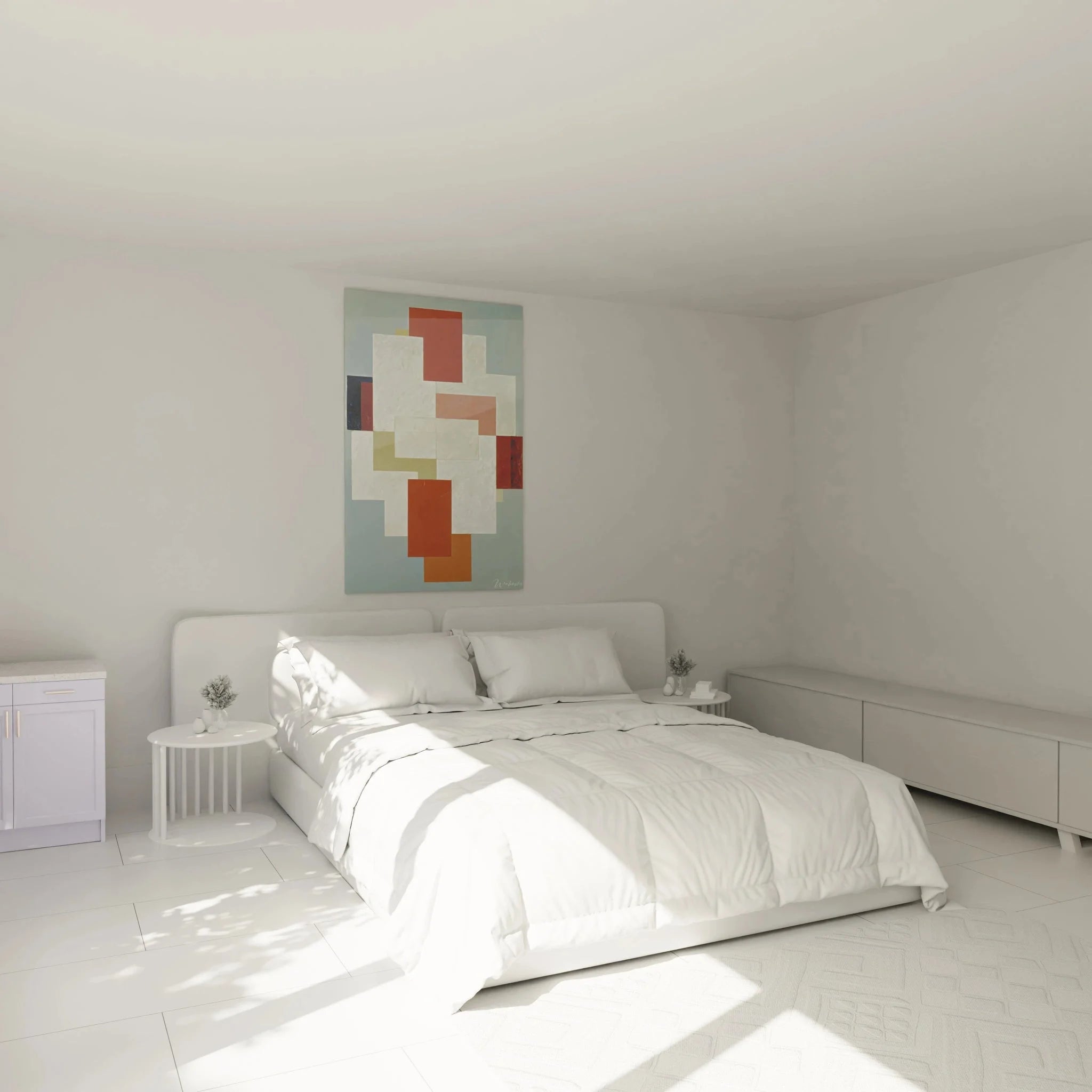 Konstruktivistisches Wandbild geometrische Abstraktion als moderne Schlafzimmer Wanddekoration