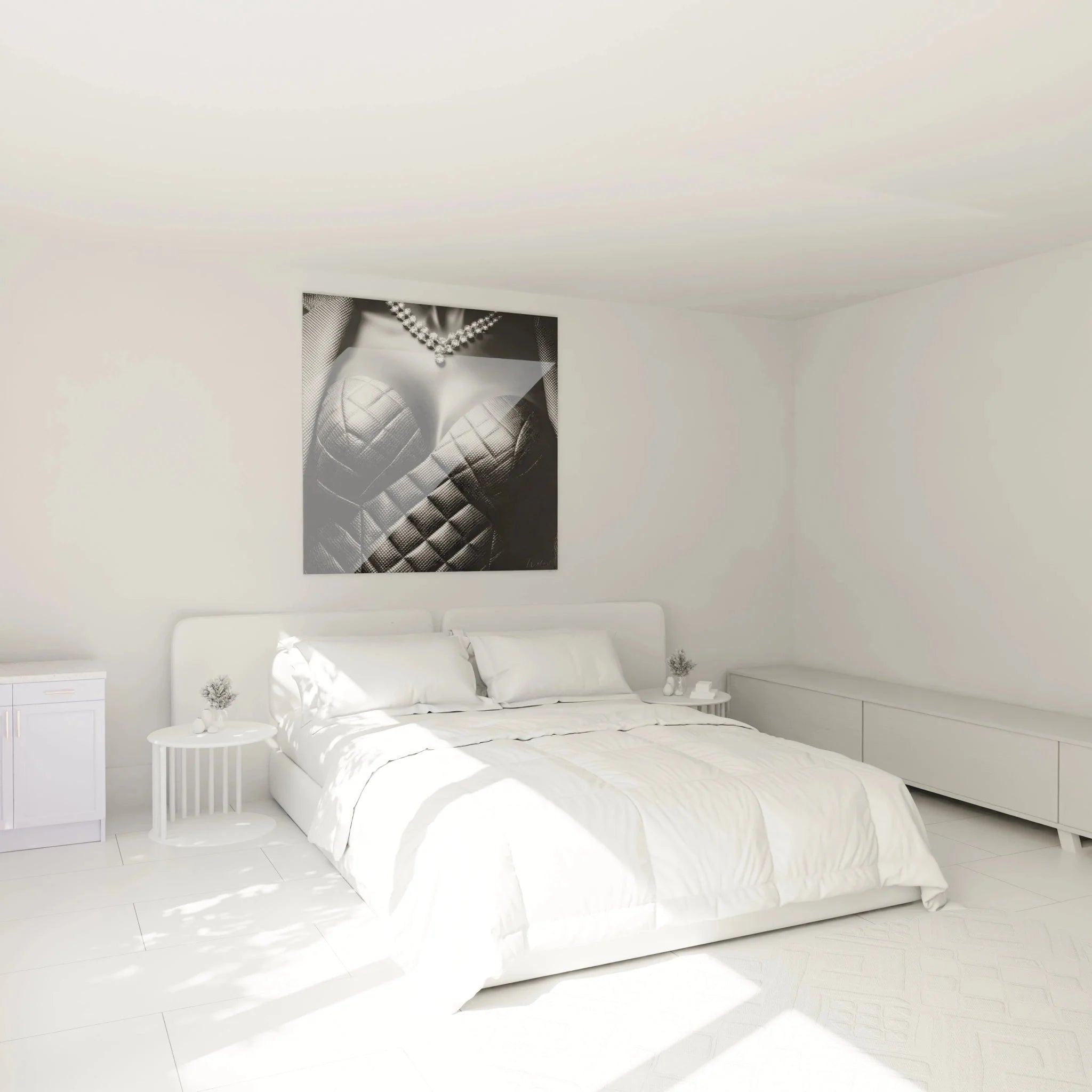 Korsett Wandbild XXL im modernen Schlafzimmer, elegante Mode-Accessoires Kunst als stilvolle Wanddekoration