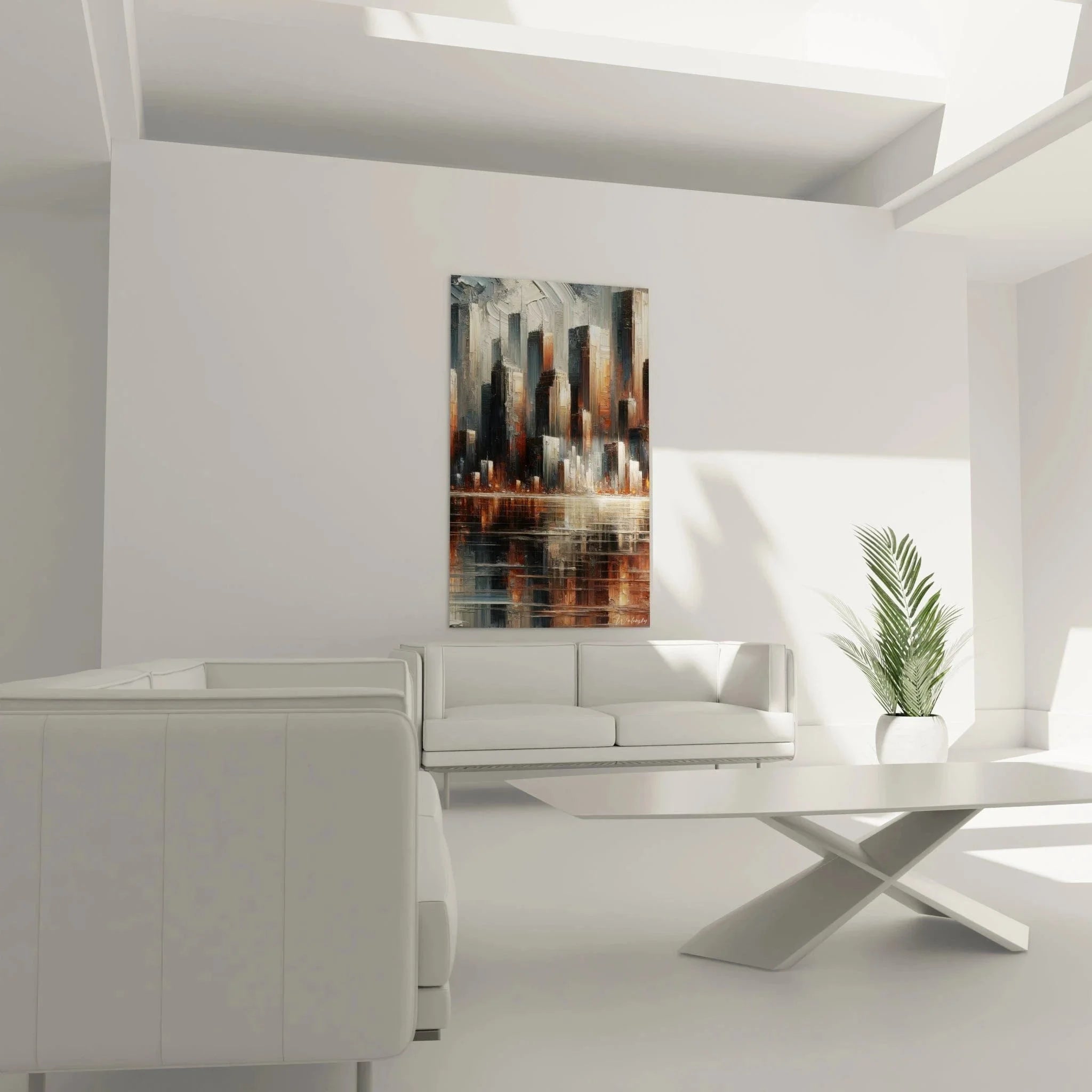 Detailansicht kubistische Stadtansicht mit abstrakten Pinselstrichen und geometrischen Formen