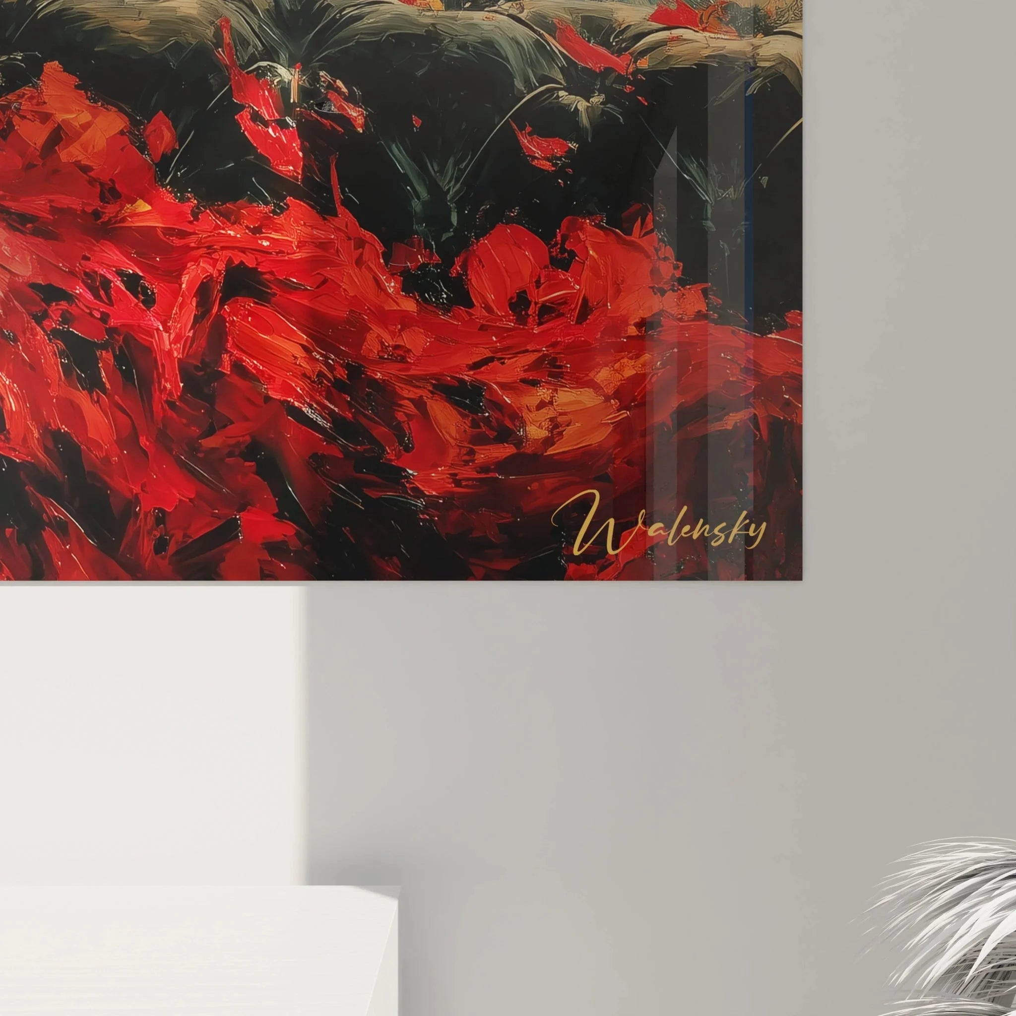 Gesamtansicht Kunstdruck XXL gotische Frau mit roten Blüten Wandgestaltung