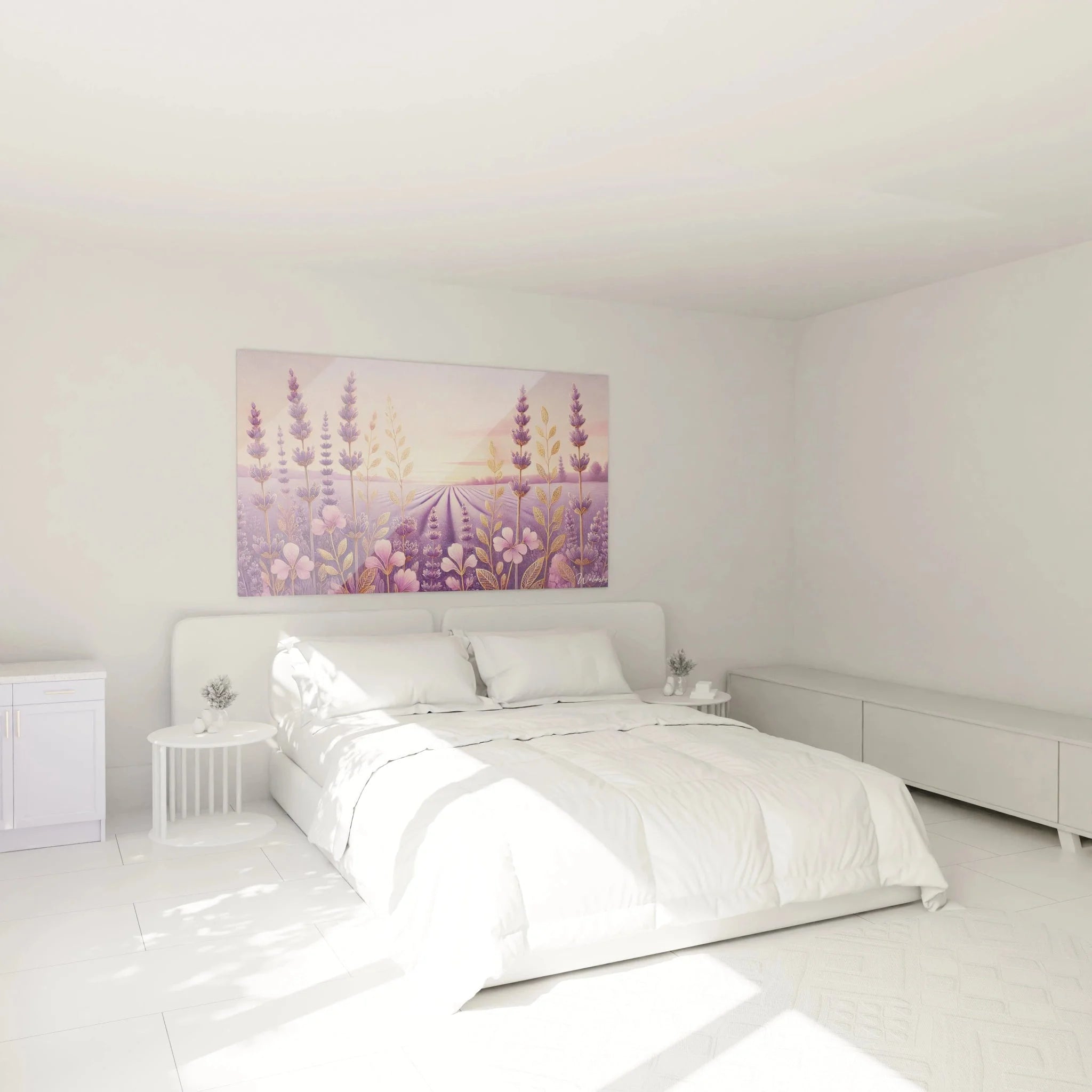 Lavendelfeld Wandbild im Schlafzimmer, Provence Atmosphäre mit lila Lavendelblüten