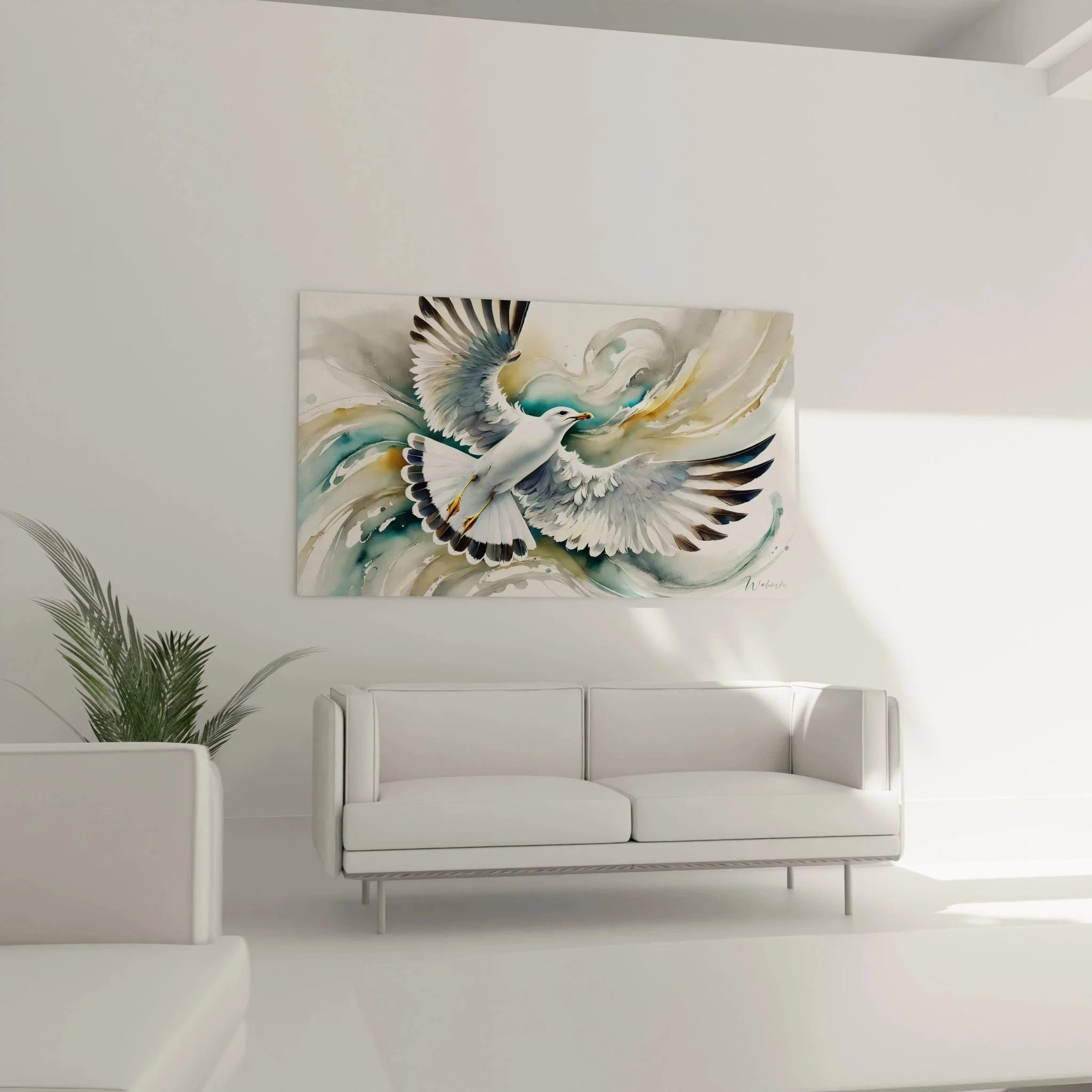 Nahaufnahme Leinwand Möwe - Detailansicht Aquarell Seevogel mit feinen Pinselstrichen