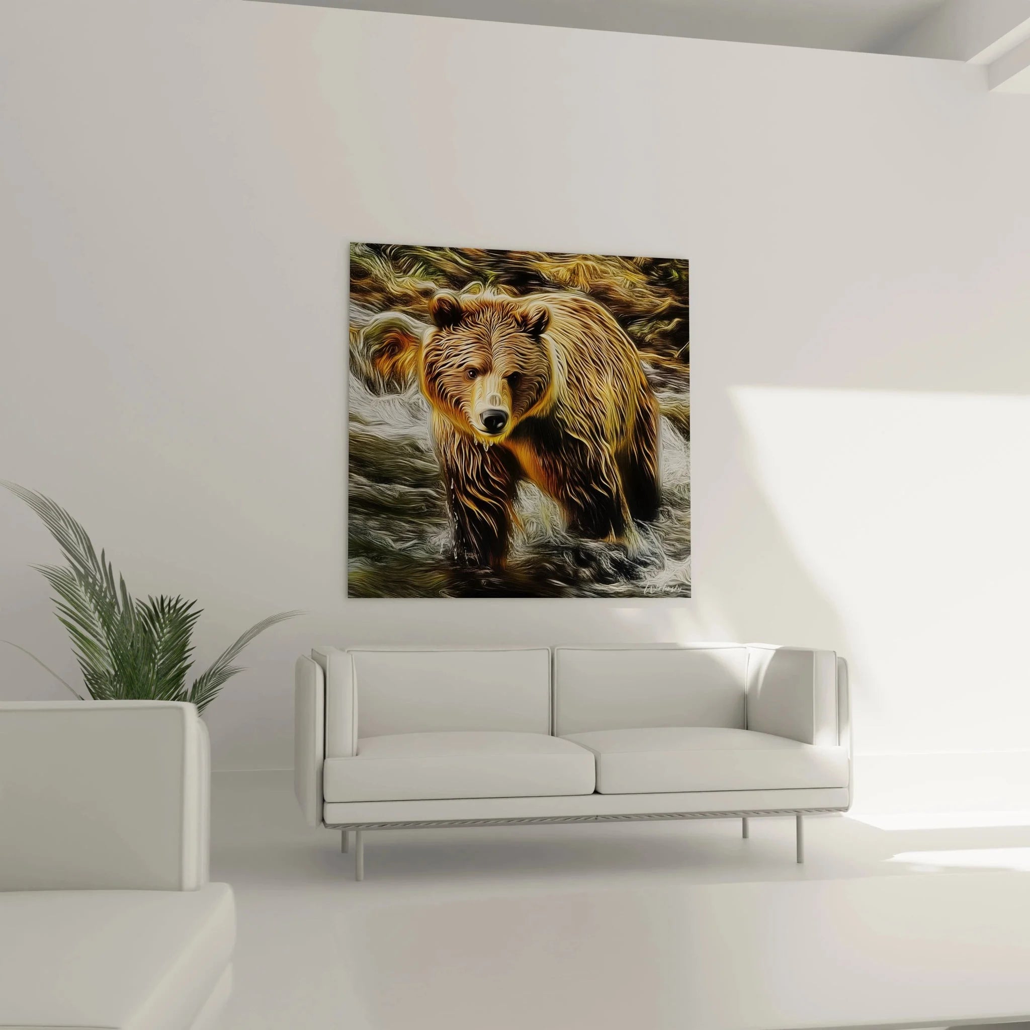 Detailansicht Leinwandbild Braunbär mit kunstvoller Textur und lebensechter Darstellung des Bärenfells