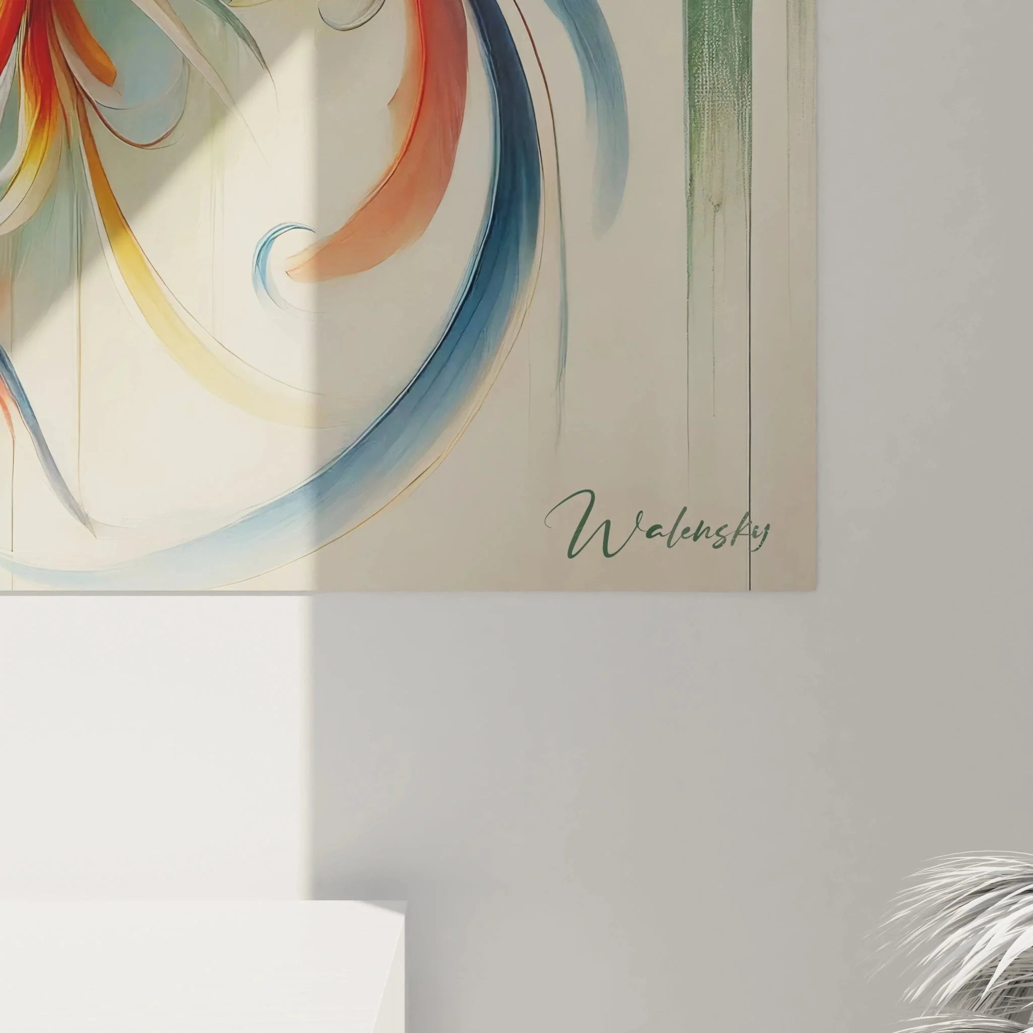 Gesamtansicht Leinwandbild Vogelschwarm mit harmonischer Komposition bunter Vögel im Jugendstil