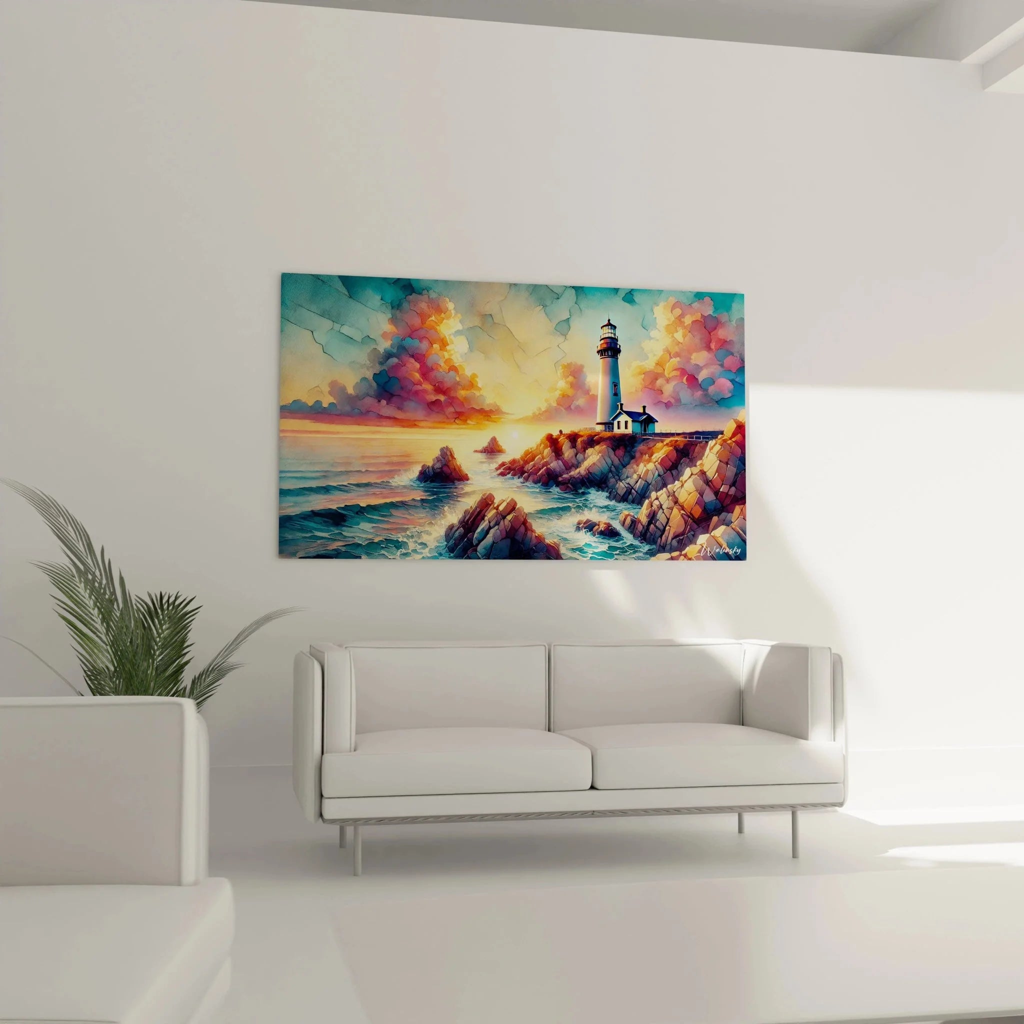 Detailansicht Leuchtturm Leinwandbild - Nahaufnahme der künstlerischen Farbgebung und Textur