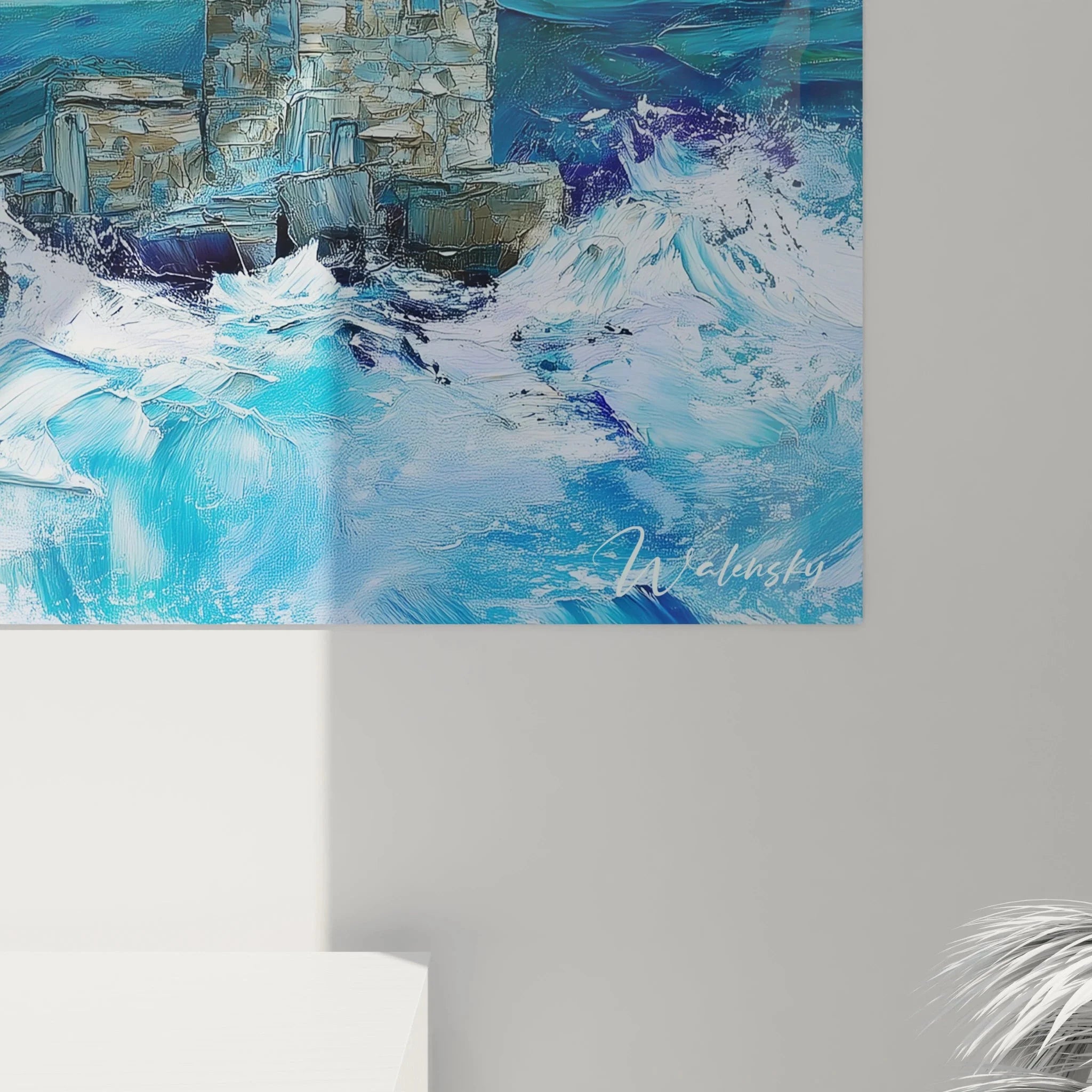 Gesamtansicht maritime Wanddekoration Leuchtturm im Sturm als XXL Leinwandbild