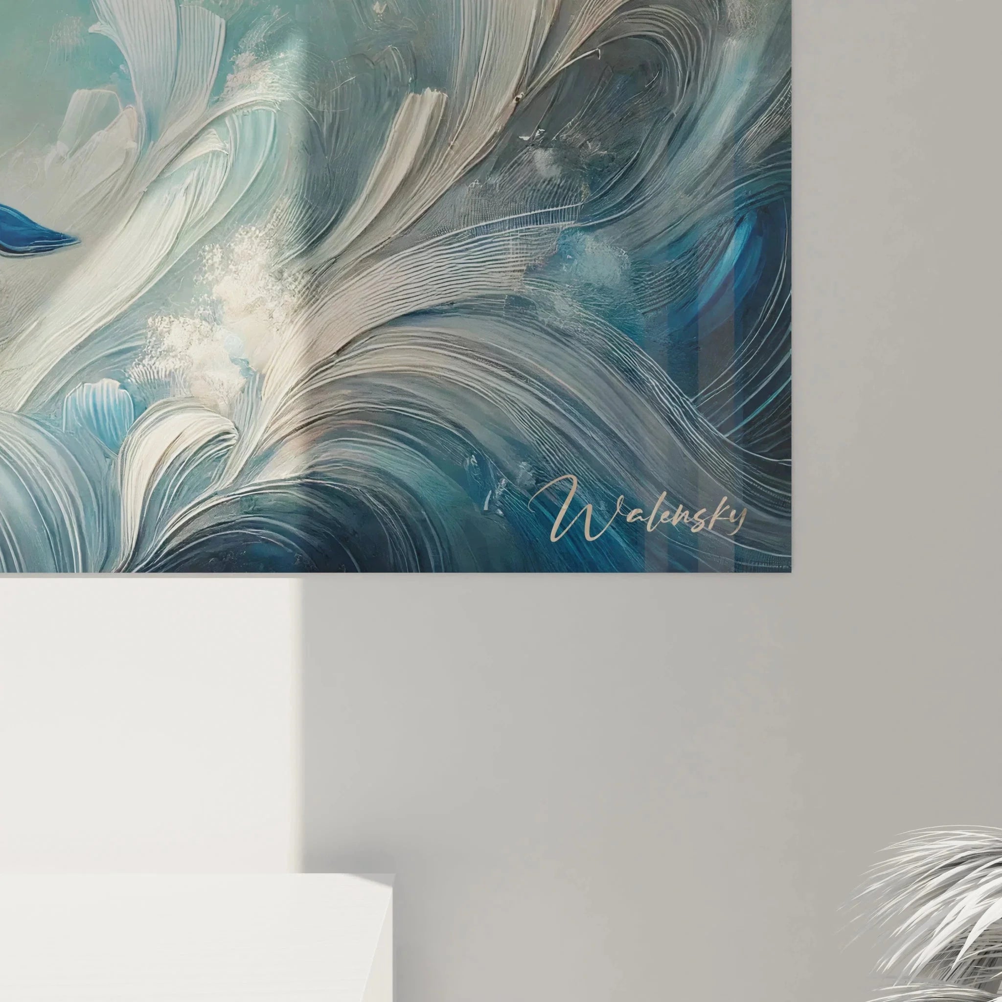 Gesamtansicht maritime Wandkunst - Wal Leinwandbild mit Ozean Wellen Motiv für Wohnraum