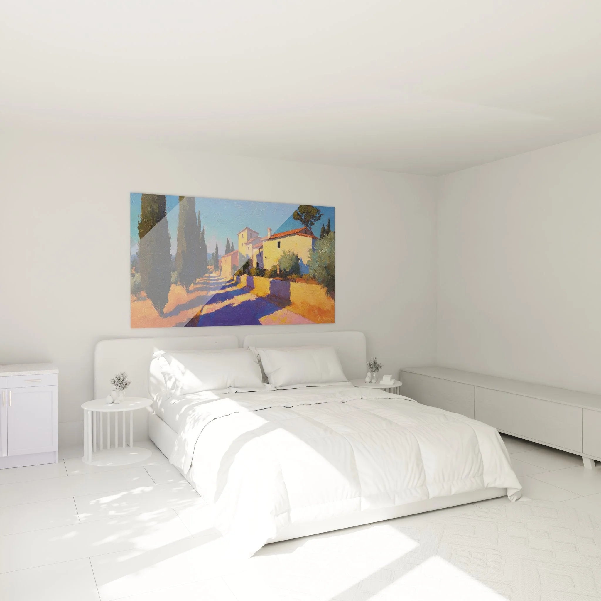 Mediterrane Villa Wandbild XXL in Schlafzimmer Ambiente, toskanische Landschaft Dekoration