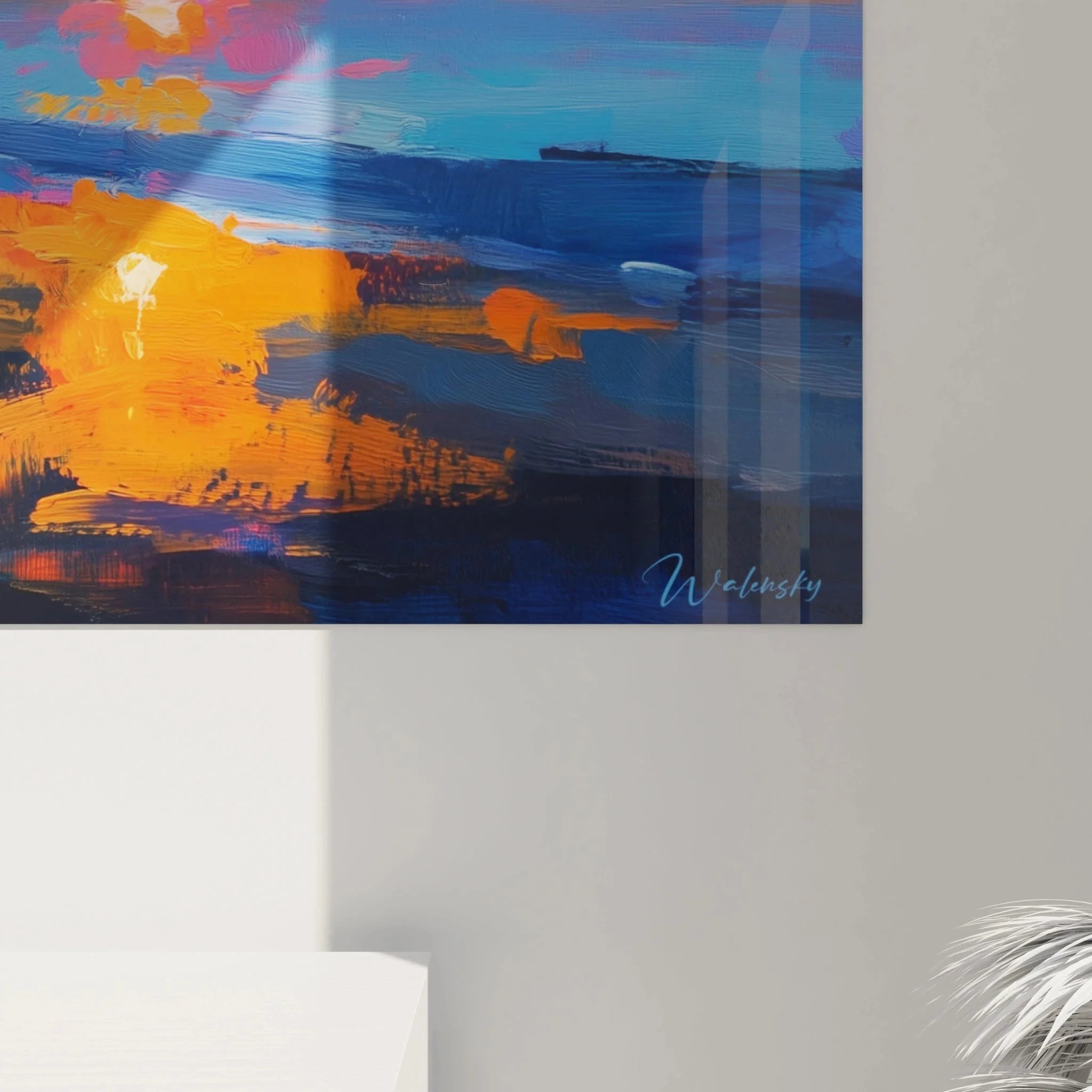 Gesamtansicht Wandbild Meereslandschaft - Dramatischer Sonnenuntergang mit Steg und Wasserspiegelung