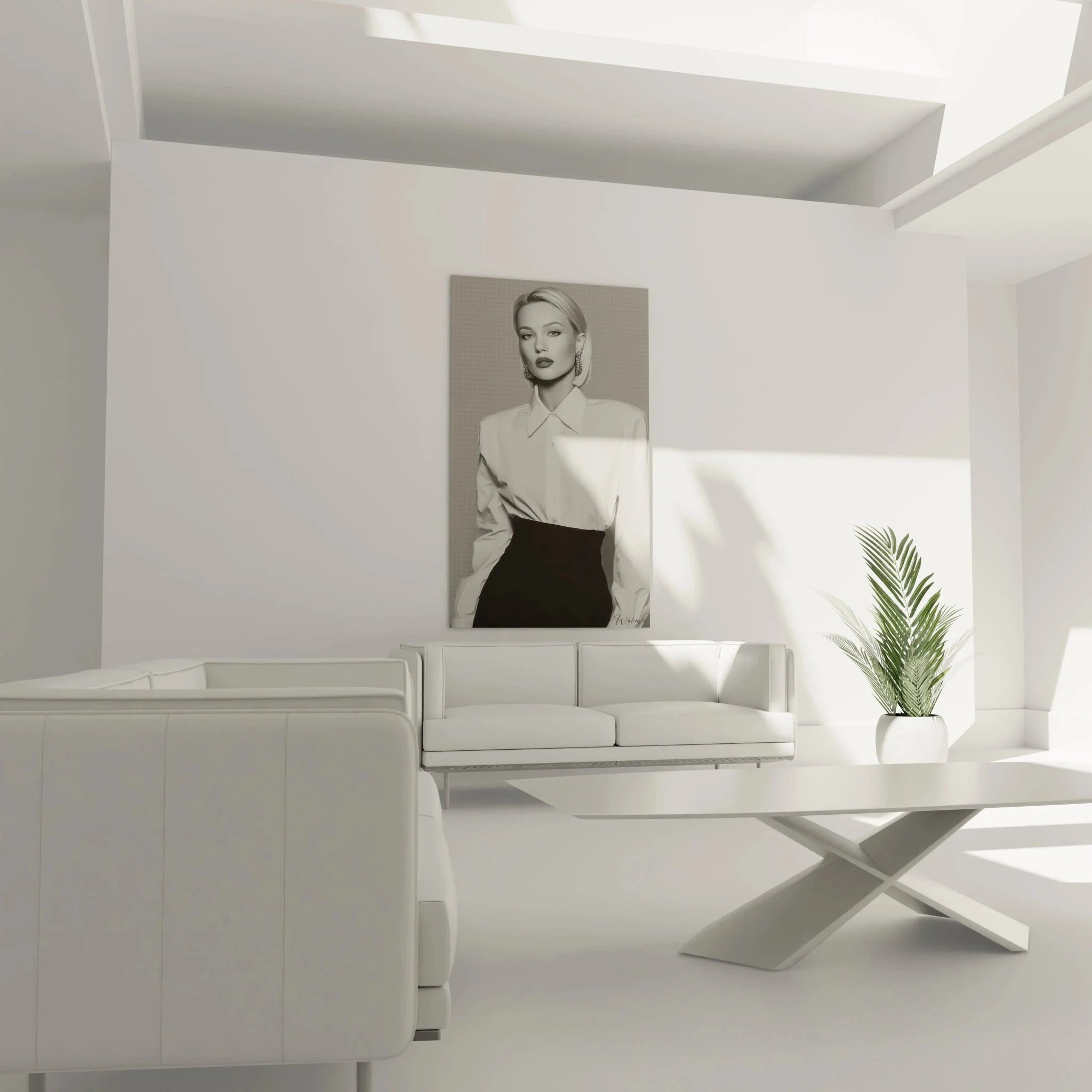 Detailansicht Business Mode Wandbild - elegante Frau mit Ohrringen in schwarz-weiß Fotografie