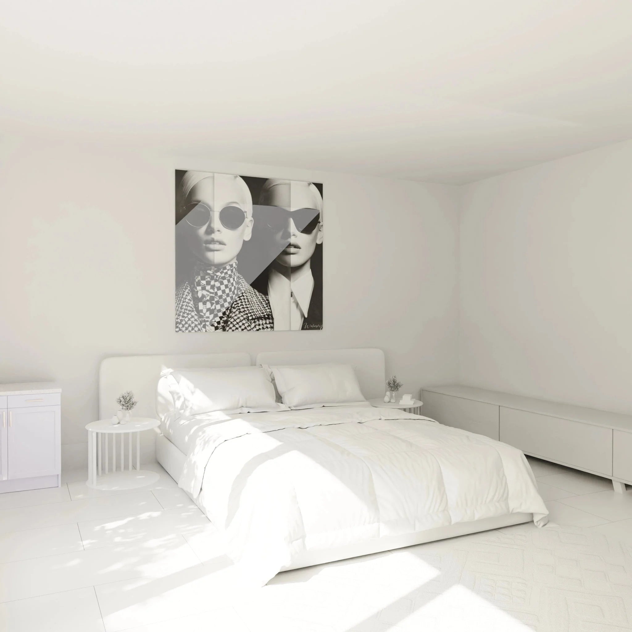 Mode Wandbild schwarz-weiß im Schlafzimmer - stilvolle Wanddekoration mit Fashion Portrait