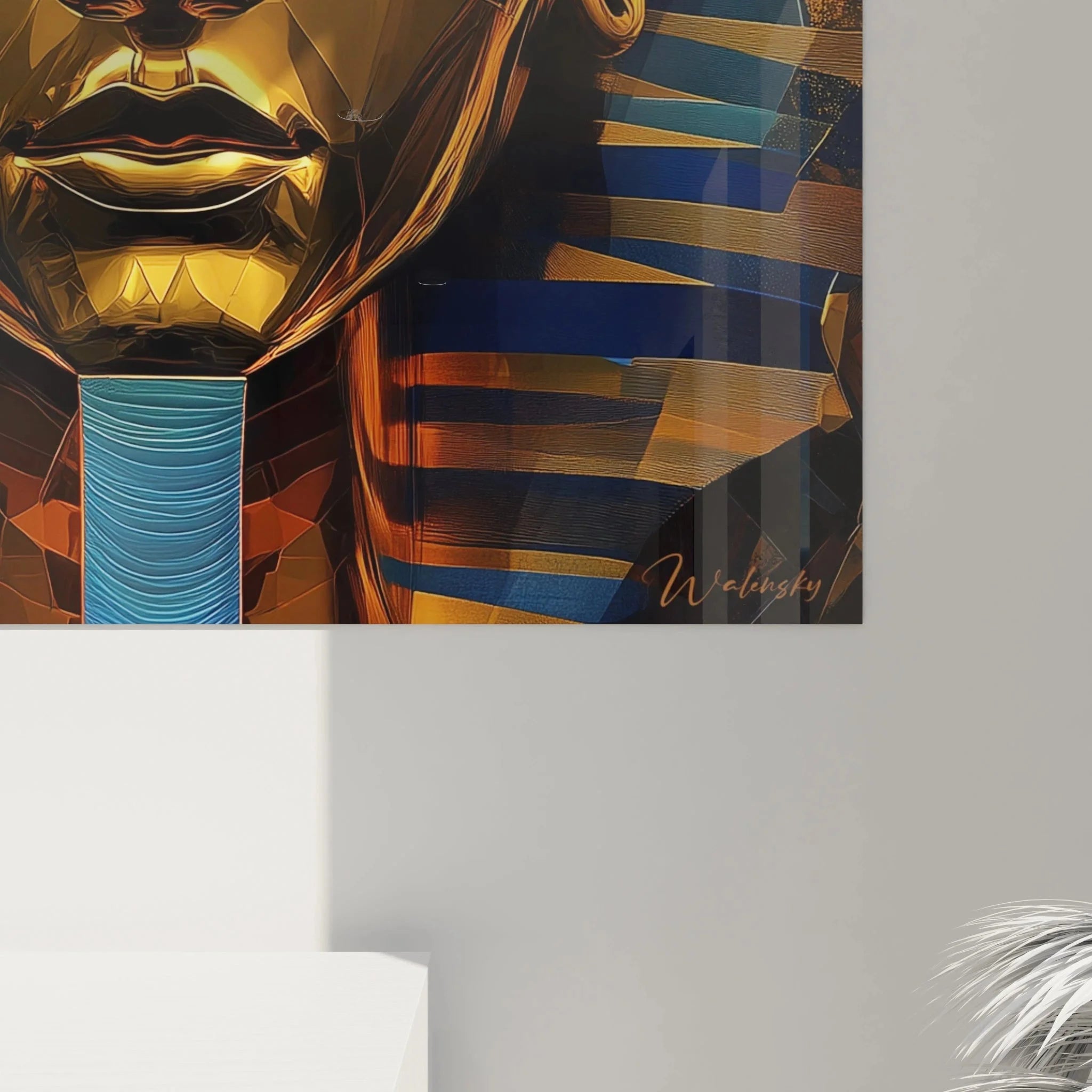 Gesamtansicht modernes Wandbild Tutanchamun, ägyptische Kunstwerk Edition mit Goldeffekt