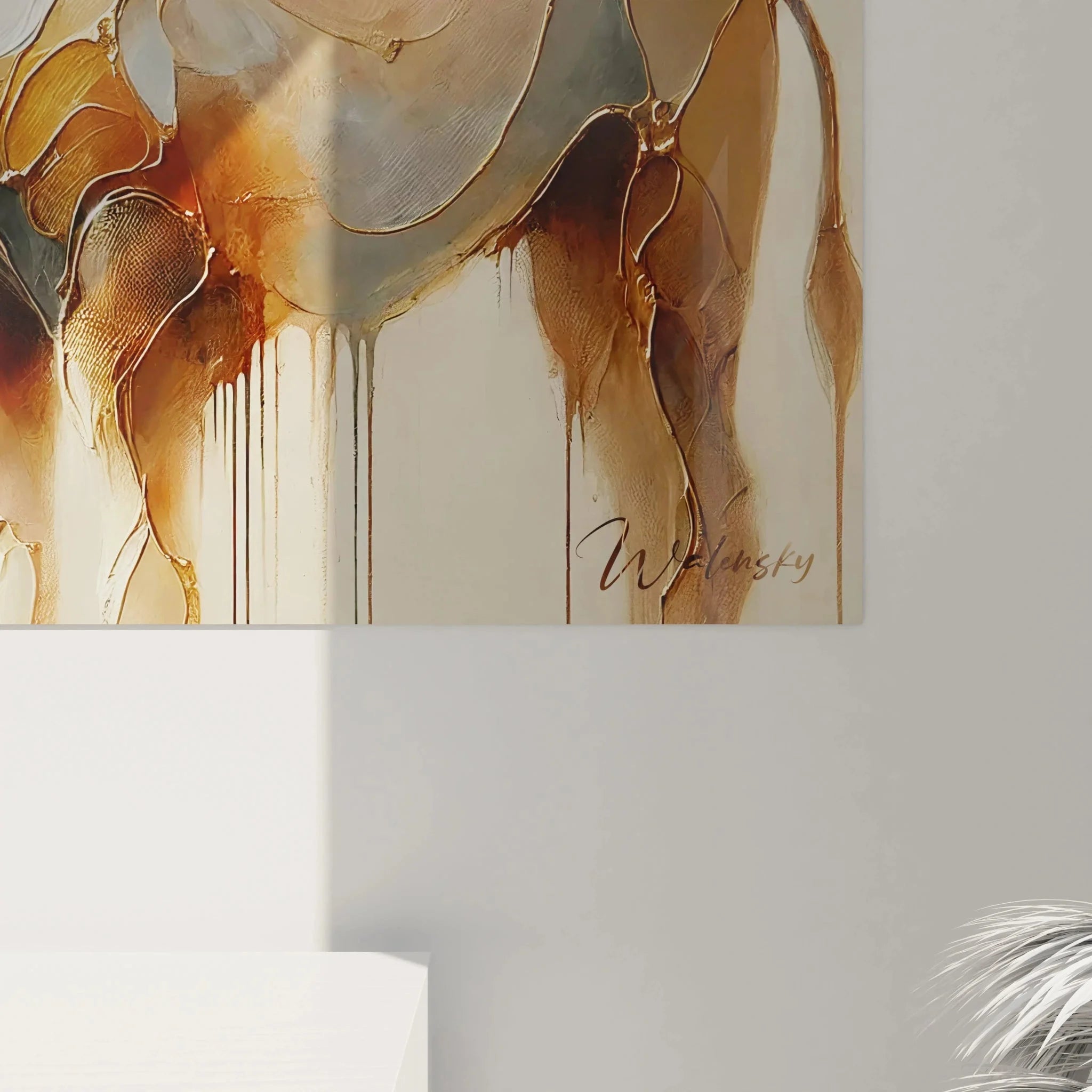 Gesamtansicht des modernen Kamel Wandbildes - elegante Wüstentiere in abstrakter Darstellung