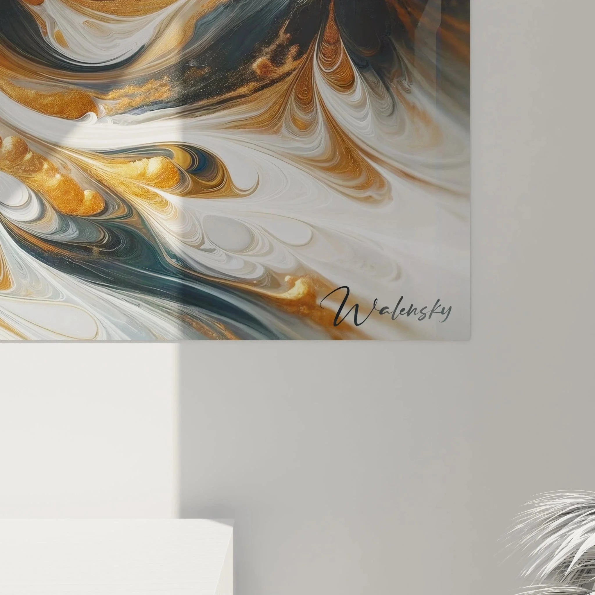 Gesamtansicht modernes abstraktes Wandbild - energievolle Komposition in neutralen Tönen