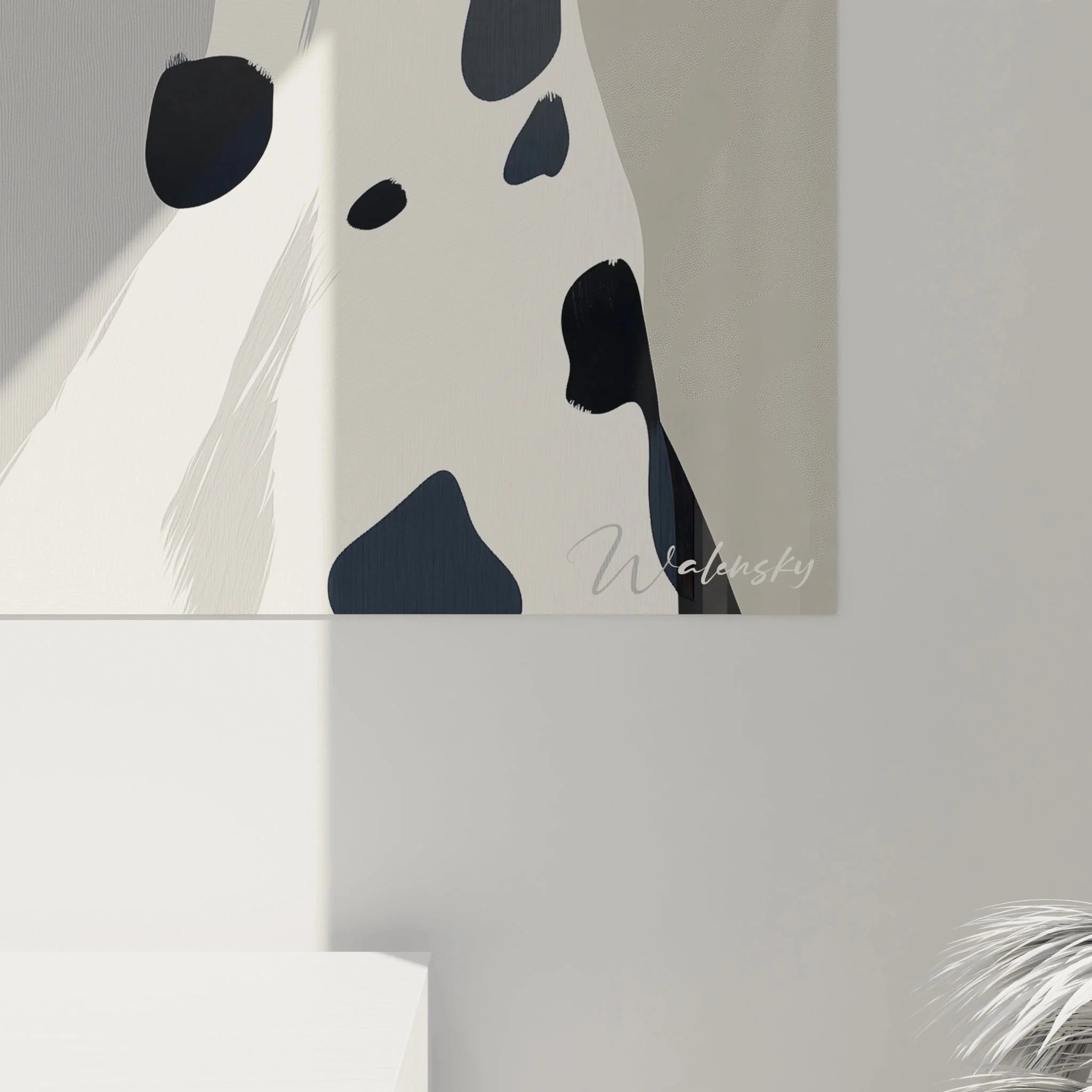 Gesamtansicht modernes Dalmatiner Wandbild grauer Hintergrund, komplette Darstellung Hundeposter