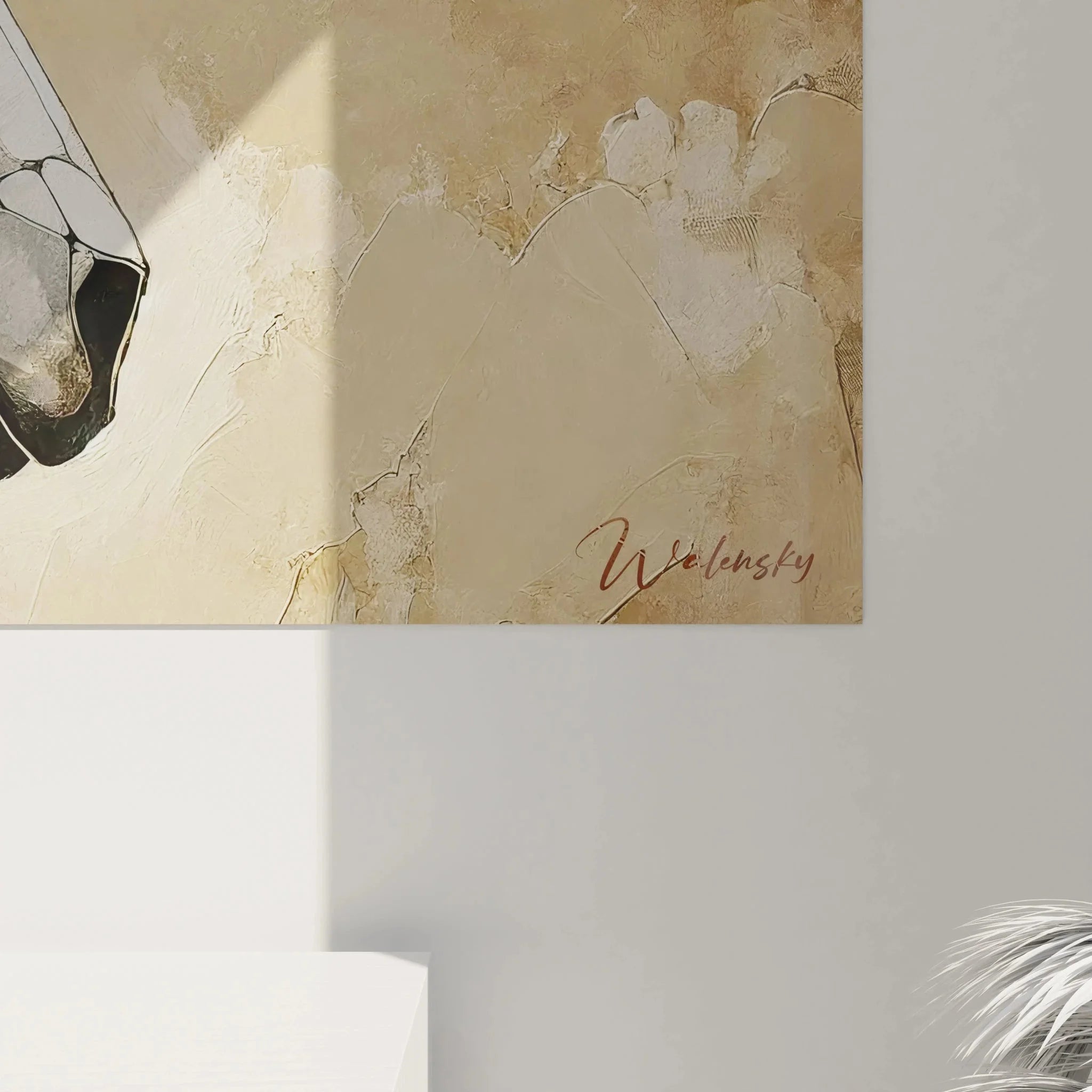 Gesamtansicht modernes Wandbild Pferd mit abstrakter Darstellung in warmen Naturtönen