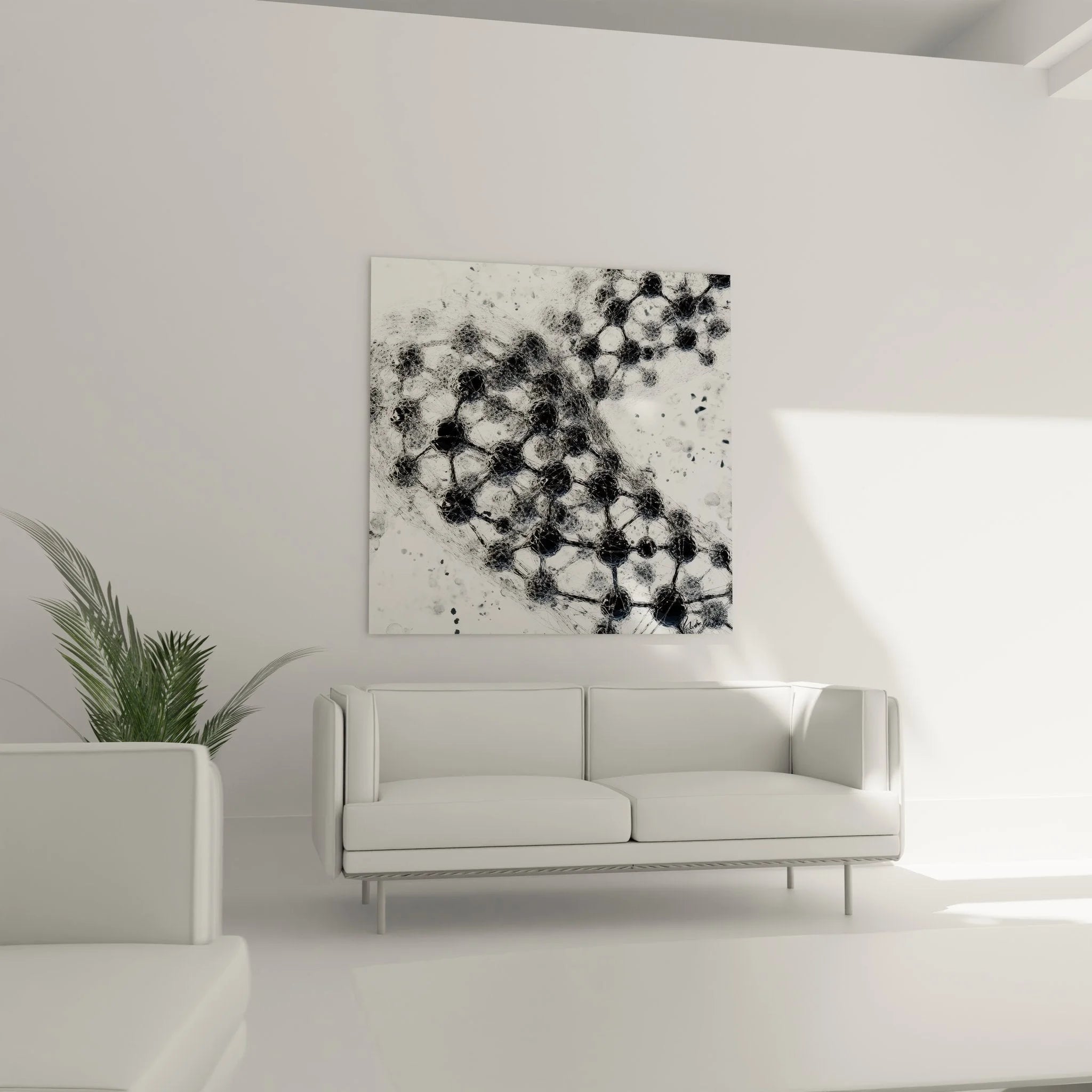 Detailansicht Molekül Wandbild mit präzisen Atomverbindungen und strukturellen Details