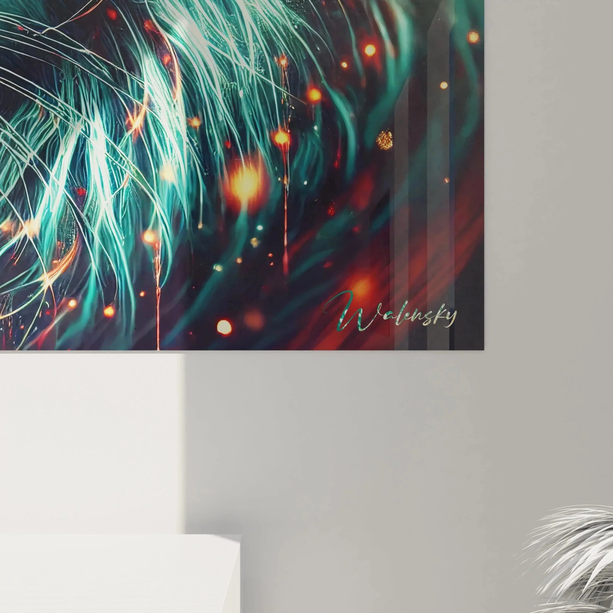 Gesamtansicht mystisches Tiger Wandbild Fantasy Art mit spektakulären Farb- und Lichteffekten