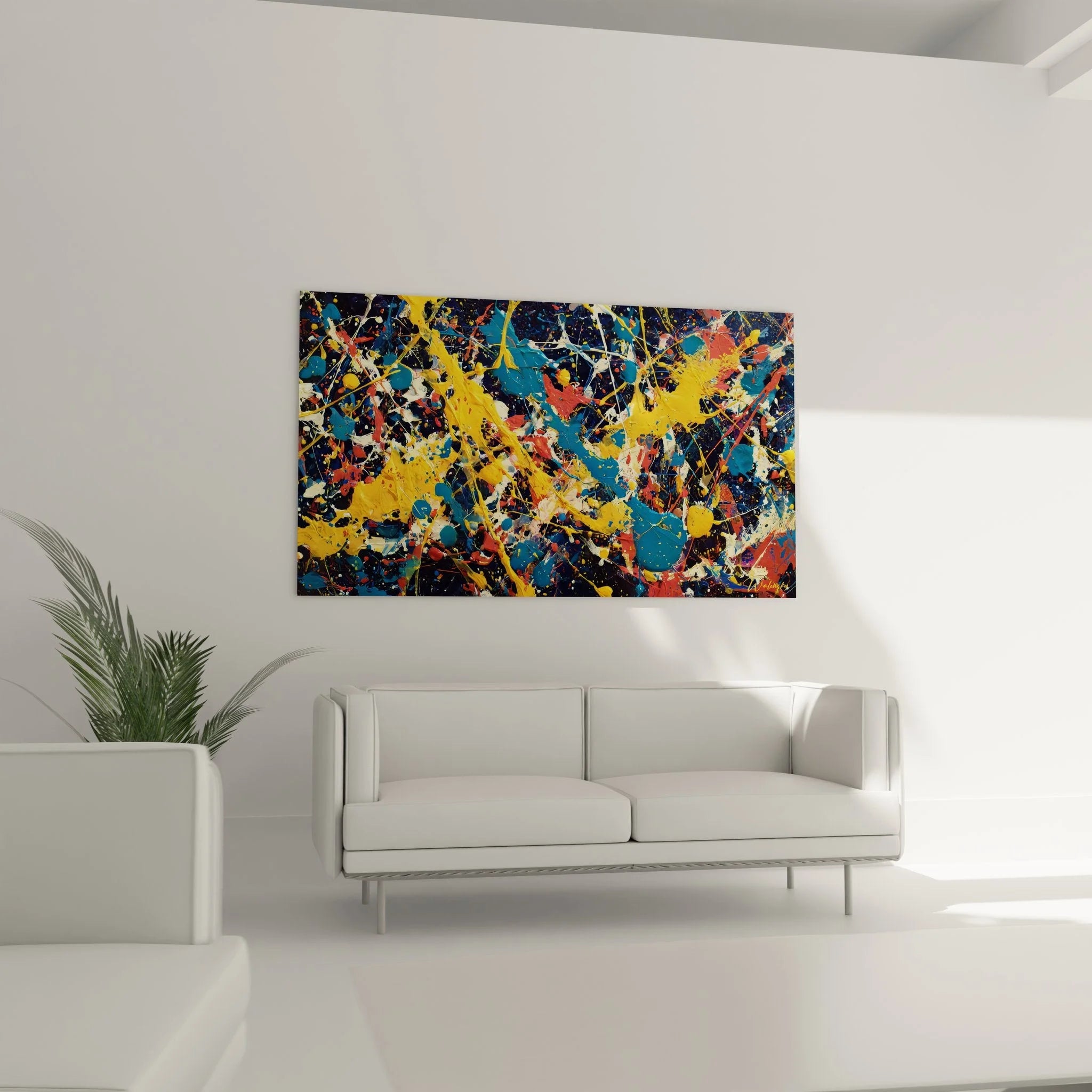 Nahaufnahme abstrakte Farbspritzer Wandbild - Details der Malerei-Optik mit Pinselstrichen und Farbtextur