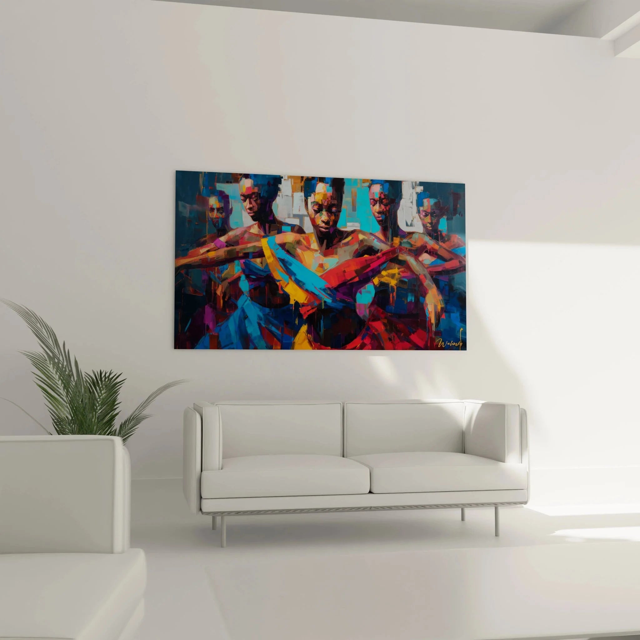 Nahaufnahme Wandbild abstrakte Gesichter - detaillierte Darstellung der Farbkomposition