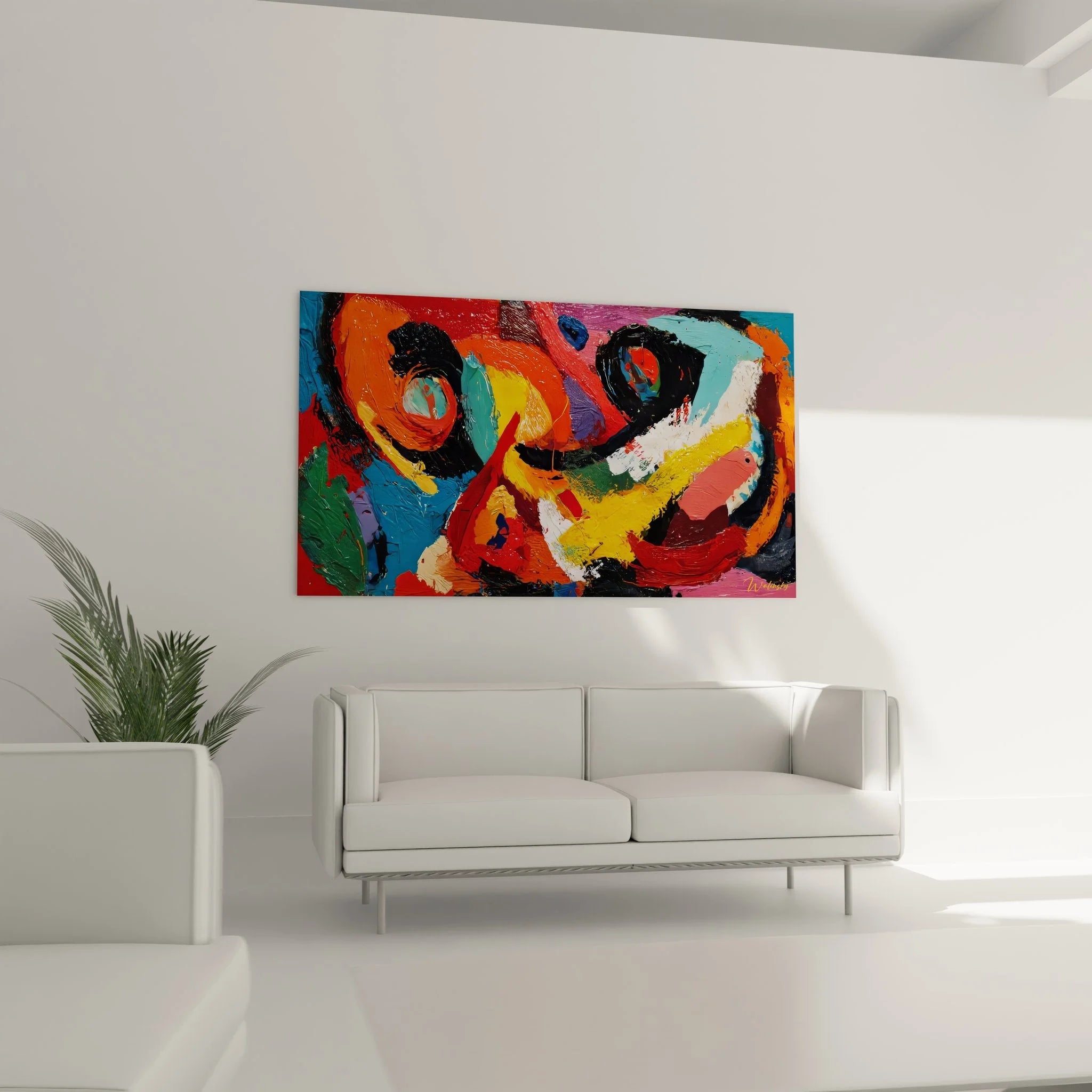 Nahaufnahme abstrakte Malerei Wandbild - Detailansicht Farbschichten und Pinselstriche