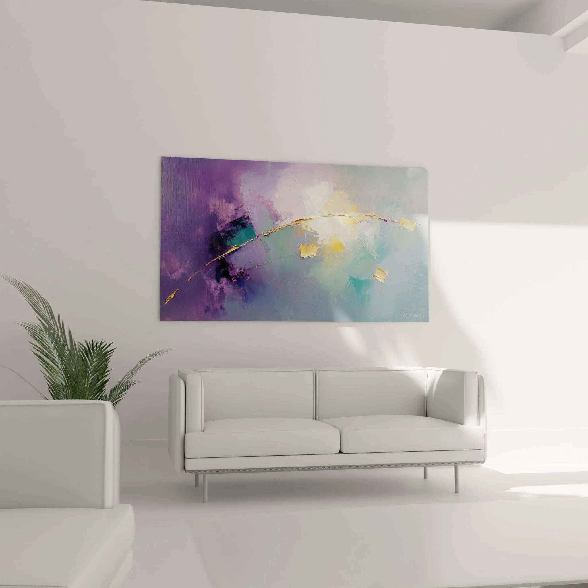 Nahaufnahme abstrakte Malerei-Optik Goldakzente Pinselstruktur Wandbild Detail