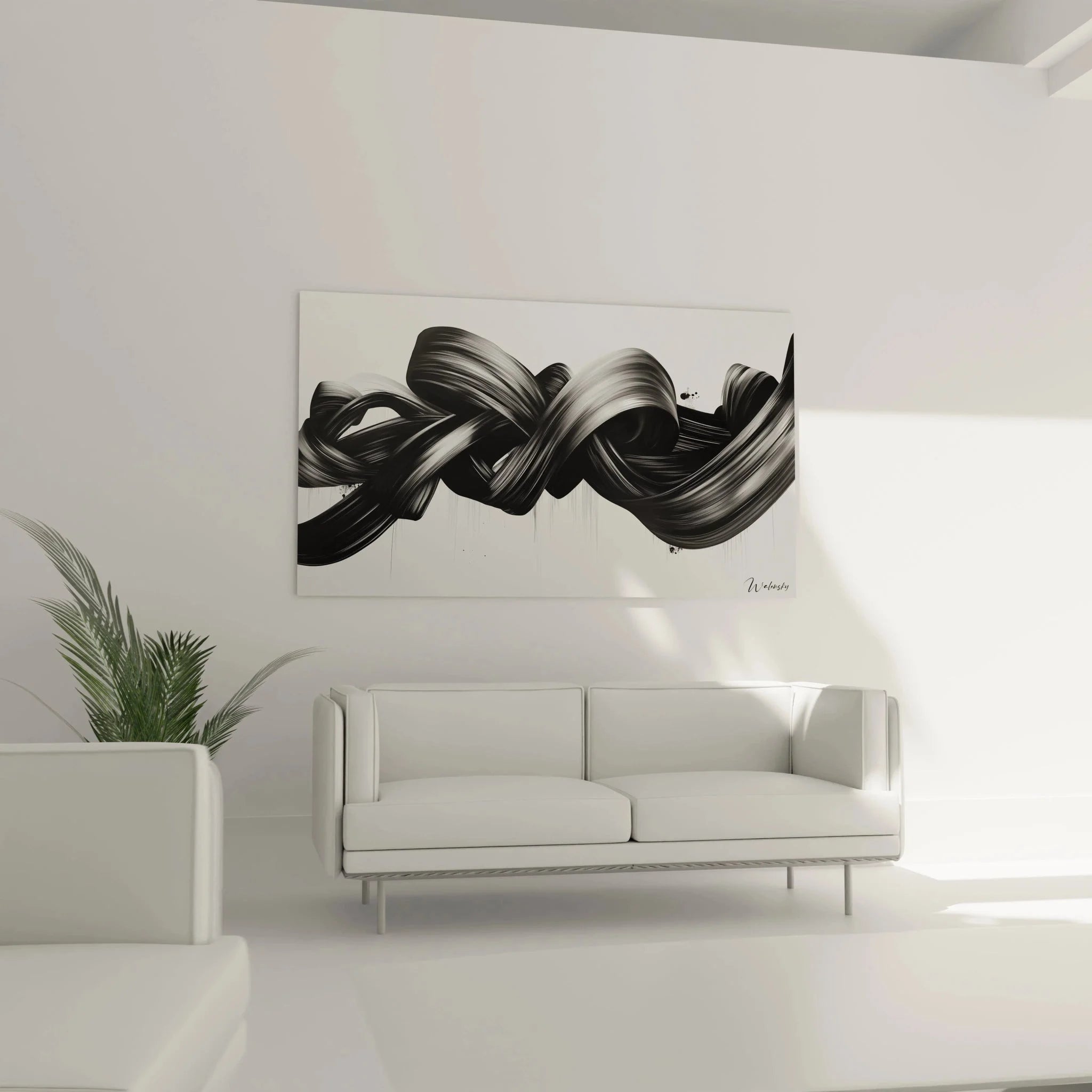 Nahaufnahme abstrakte Pinselstriche schwarz-weiß Wandbild Details Texturen moderne Kunstwerk