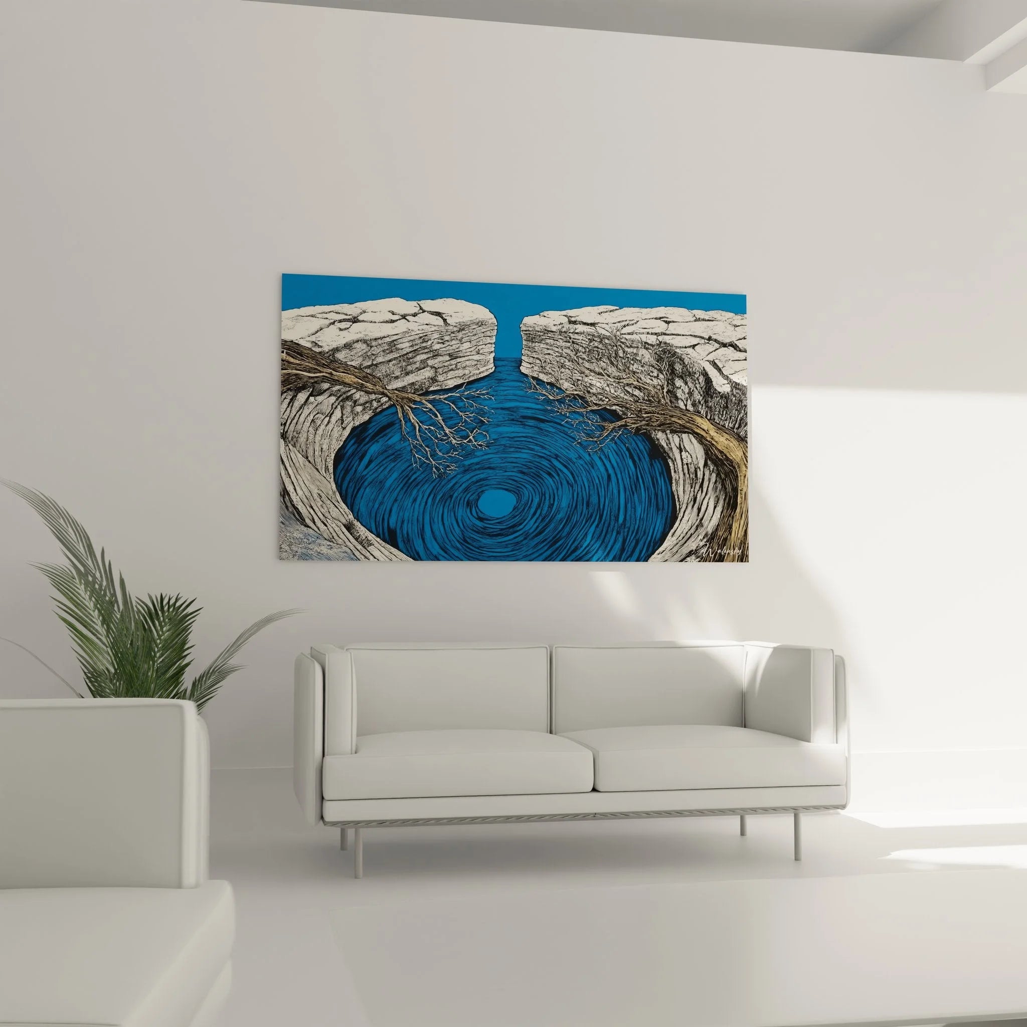 Nahaufnahme der abstrakten Wasserspirale - detaillierte Schraffur und Linienführung