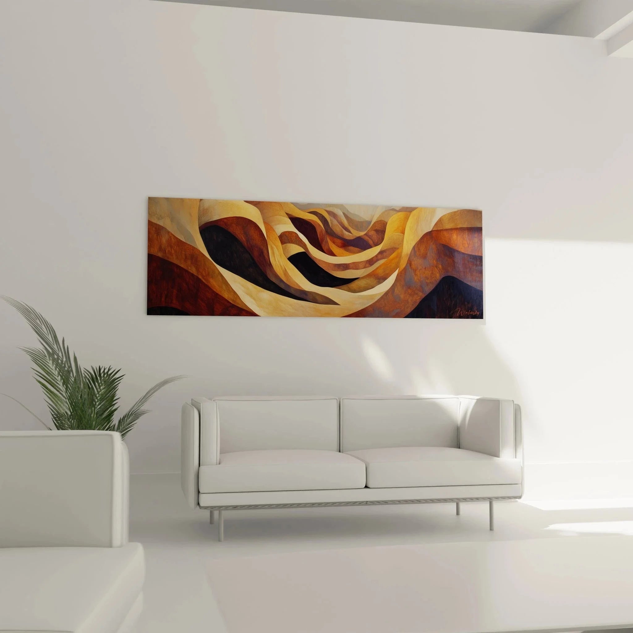 Nahaufnahme abstrakte Wellen Wandbild - Goldene Farbverläufe Detail Ansicht