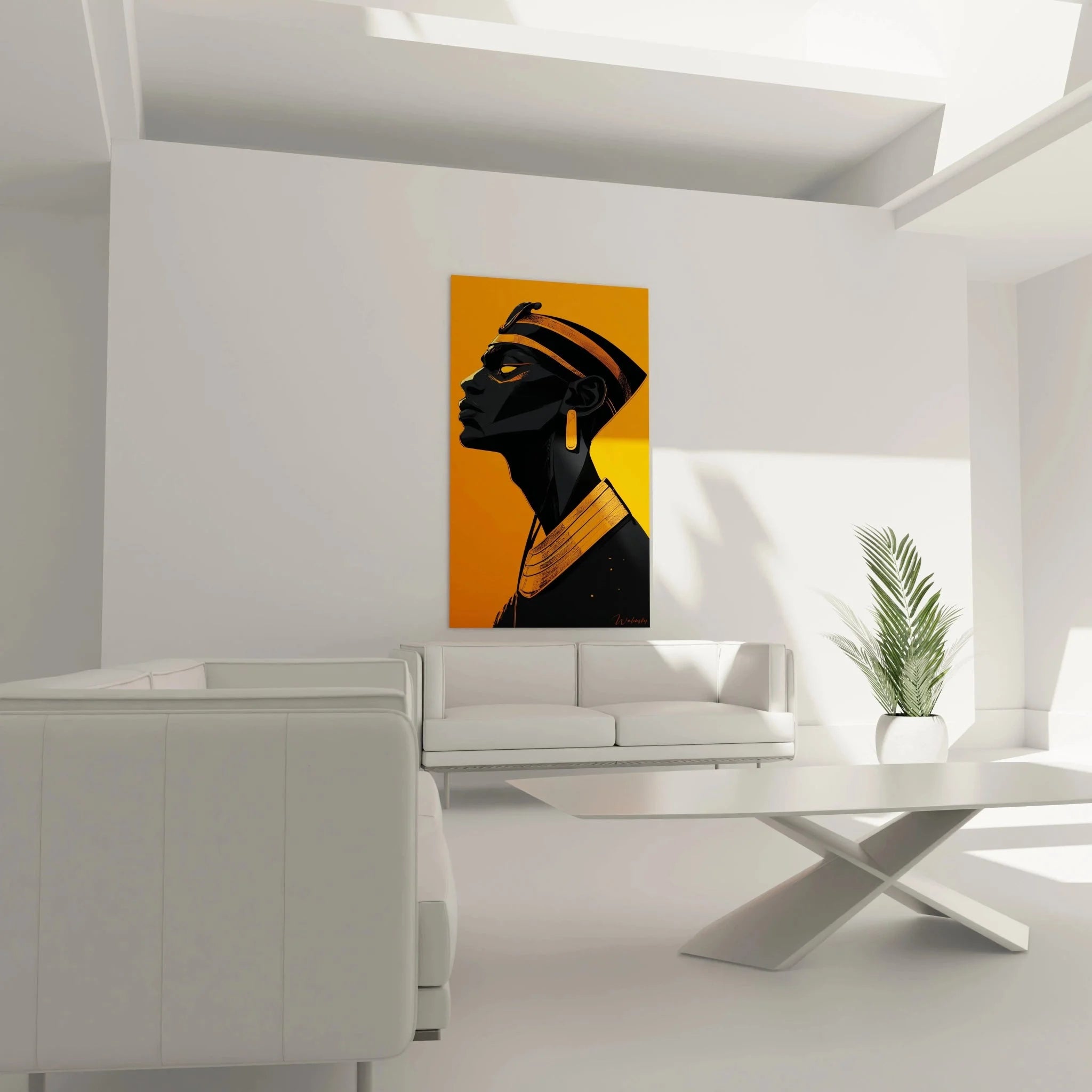 Nahaufnahme ägyptische Königin Wandkunst Details Krone Schmuck orange Hieroglyphen Pharaonin Portrait