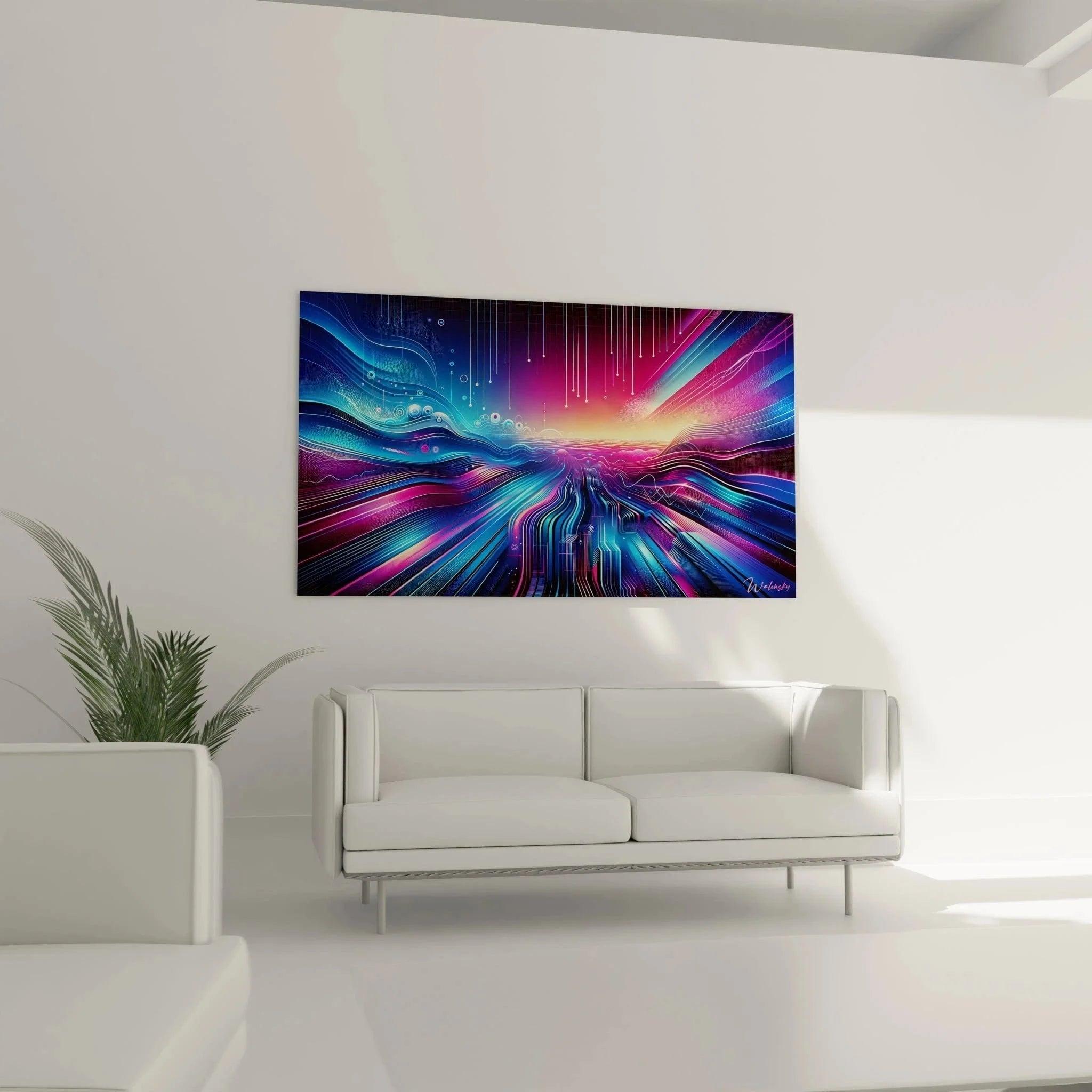 Nahaufnahme des digitalen Energieflusses mit detaillierten Lichteffekten und Farbverläufen abstrakte Kunst